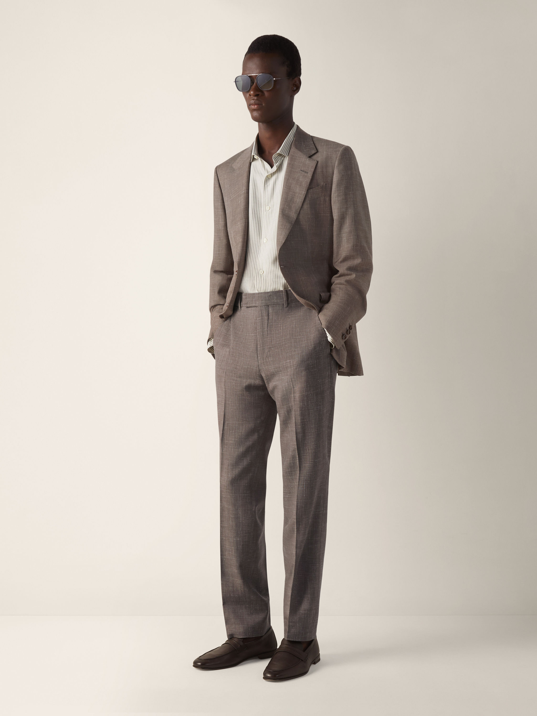 Brown Crossover Wool Silk and Linen Pants Product detail photo #2