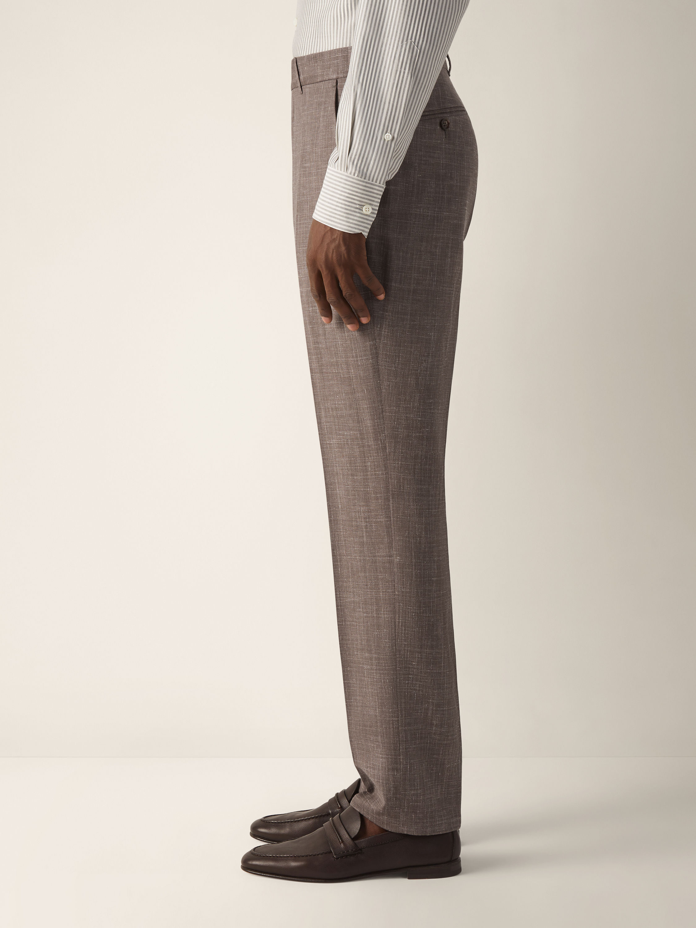 Brown Crossover Wool Silk and Linen Pants Product detail photo #3