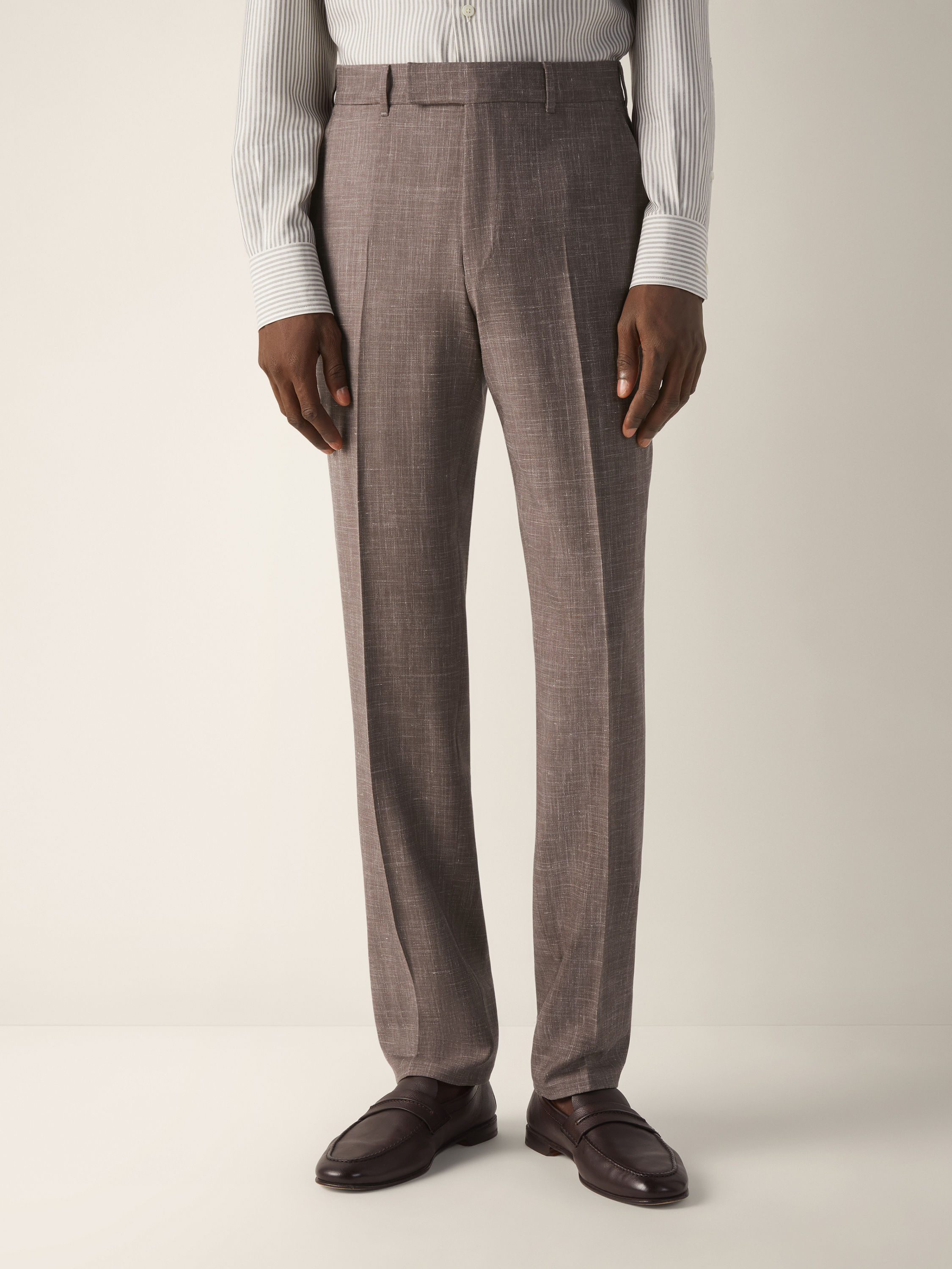 Brown Crossover Wool Silk and Linen Pants Product detail photo #4