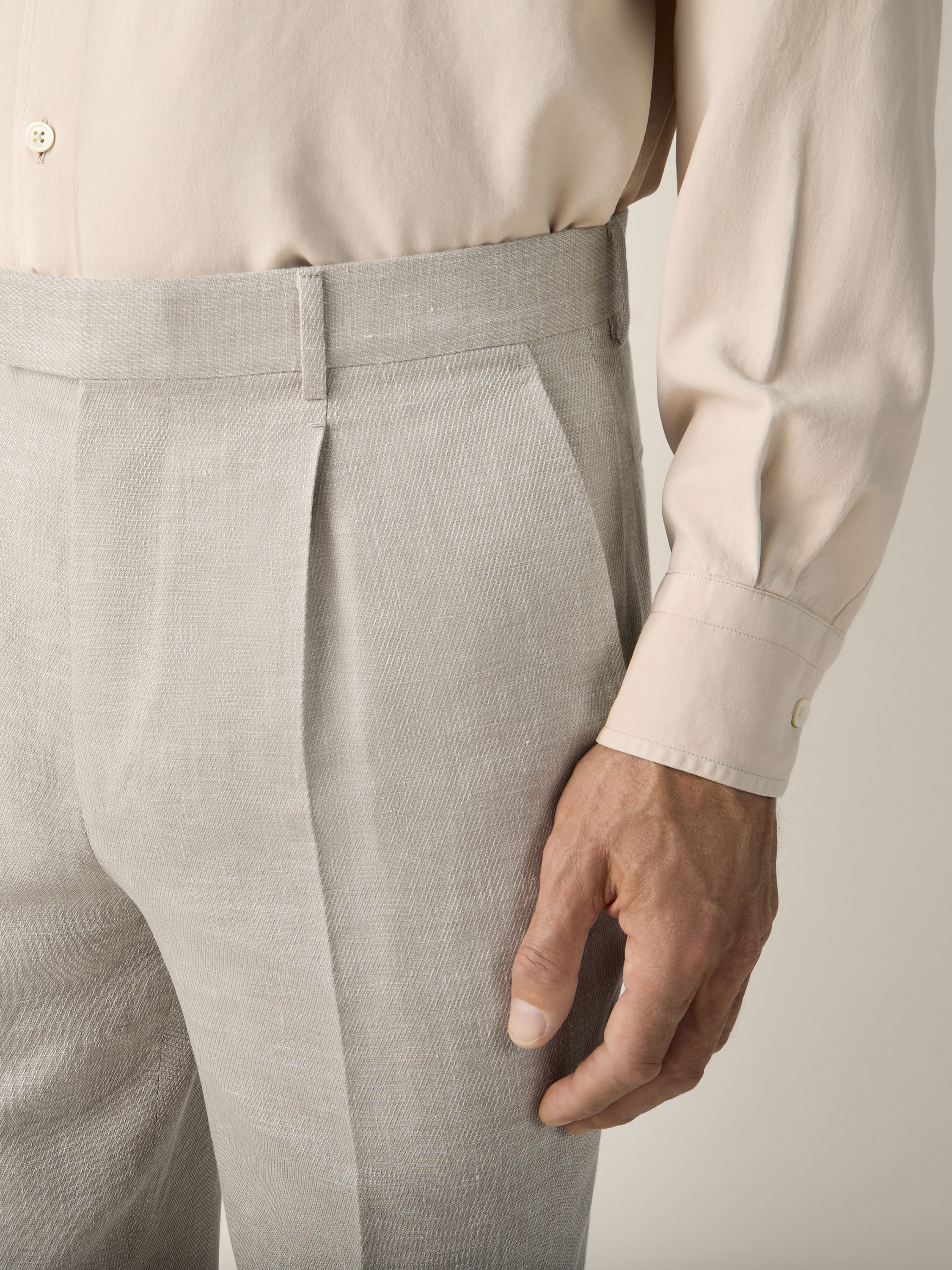 Light Beige Crossover Wool Linen and Silk Pants Product detail photo #1