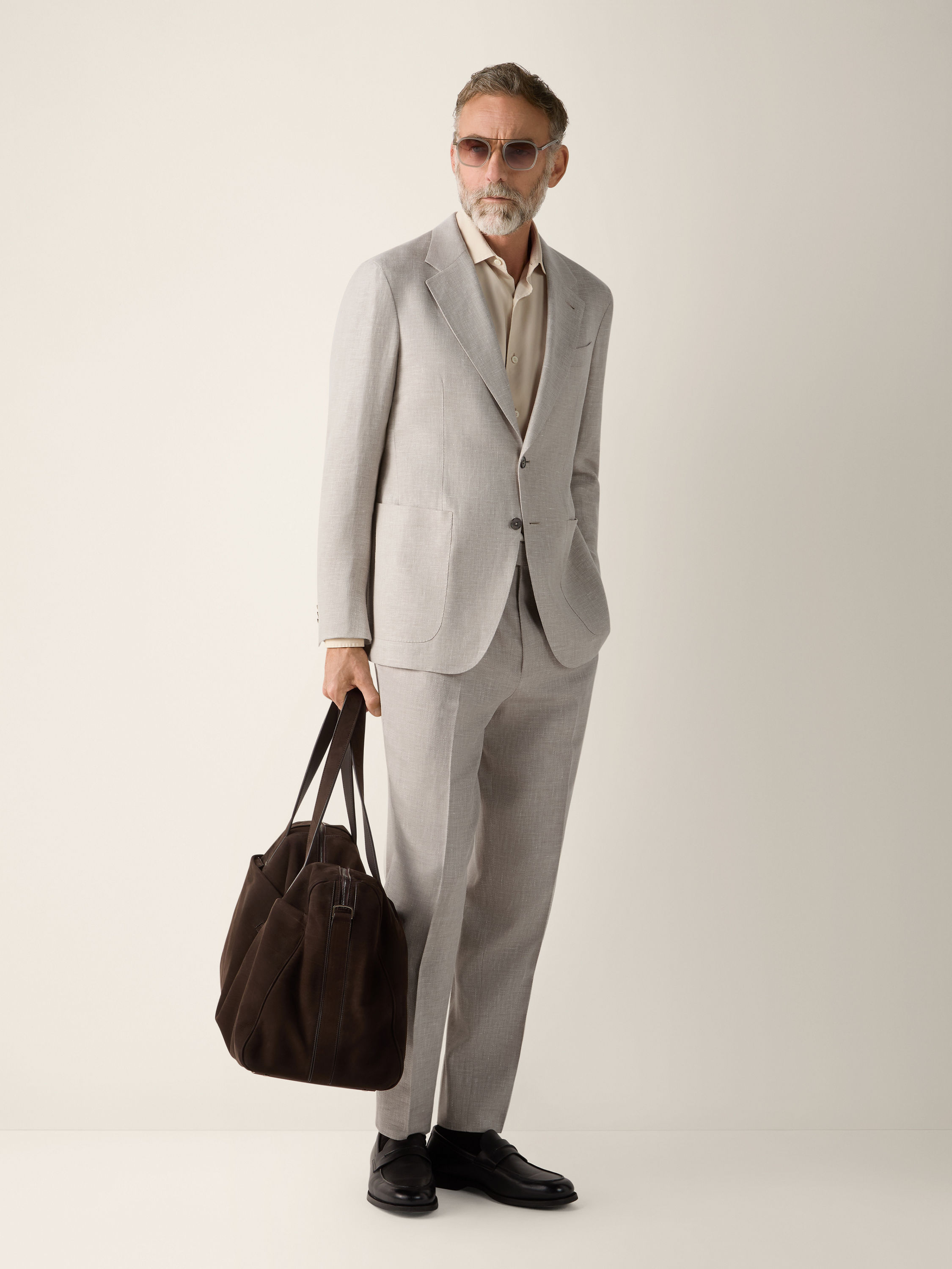 Light Beige Crossover Wool Linen and Silk Pants Product detail photo #2