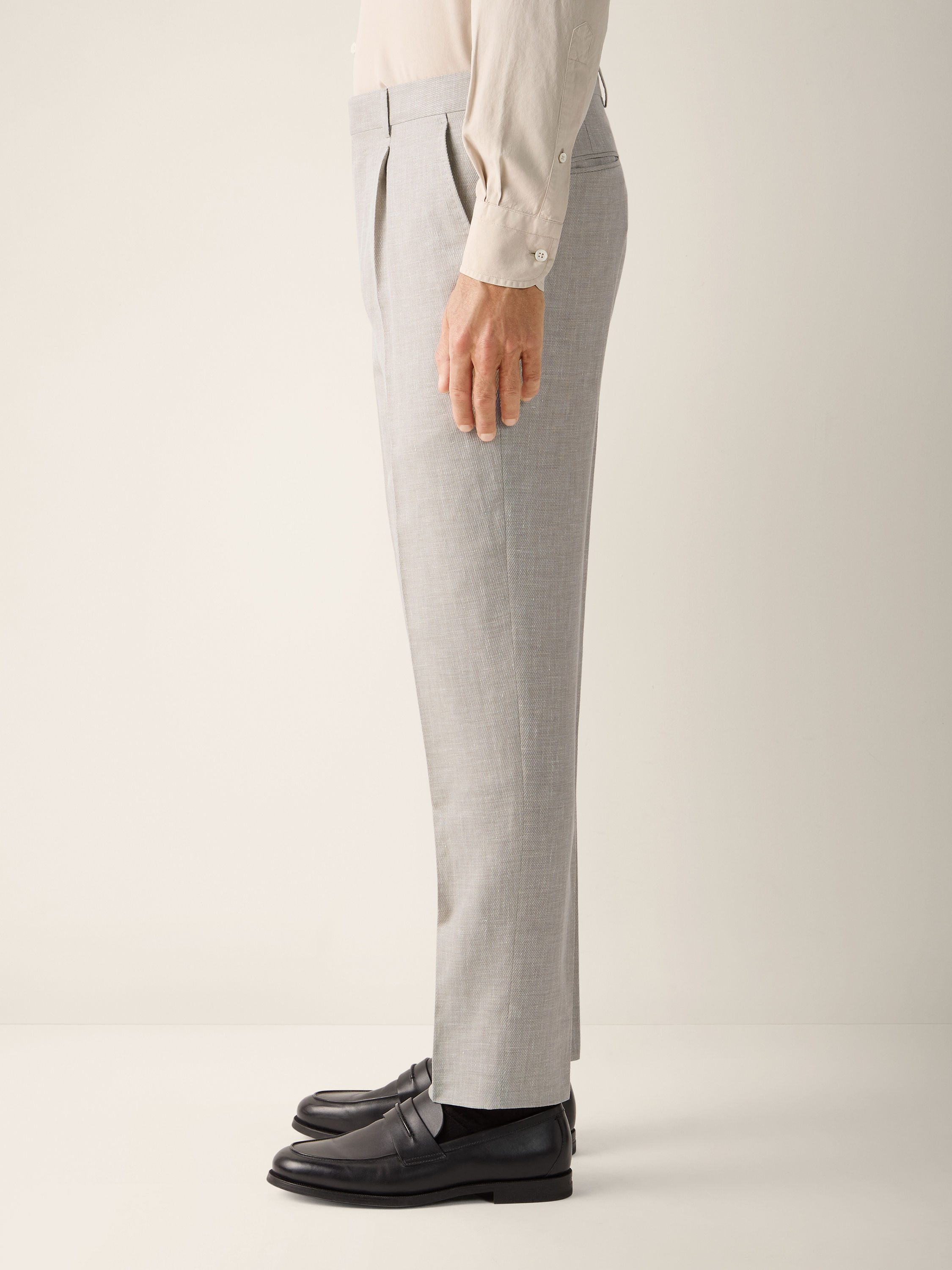 Light Beige Crossover Wool Linen and Silk Pants Product detail photo #3