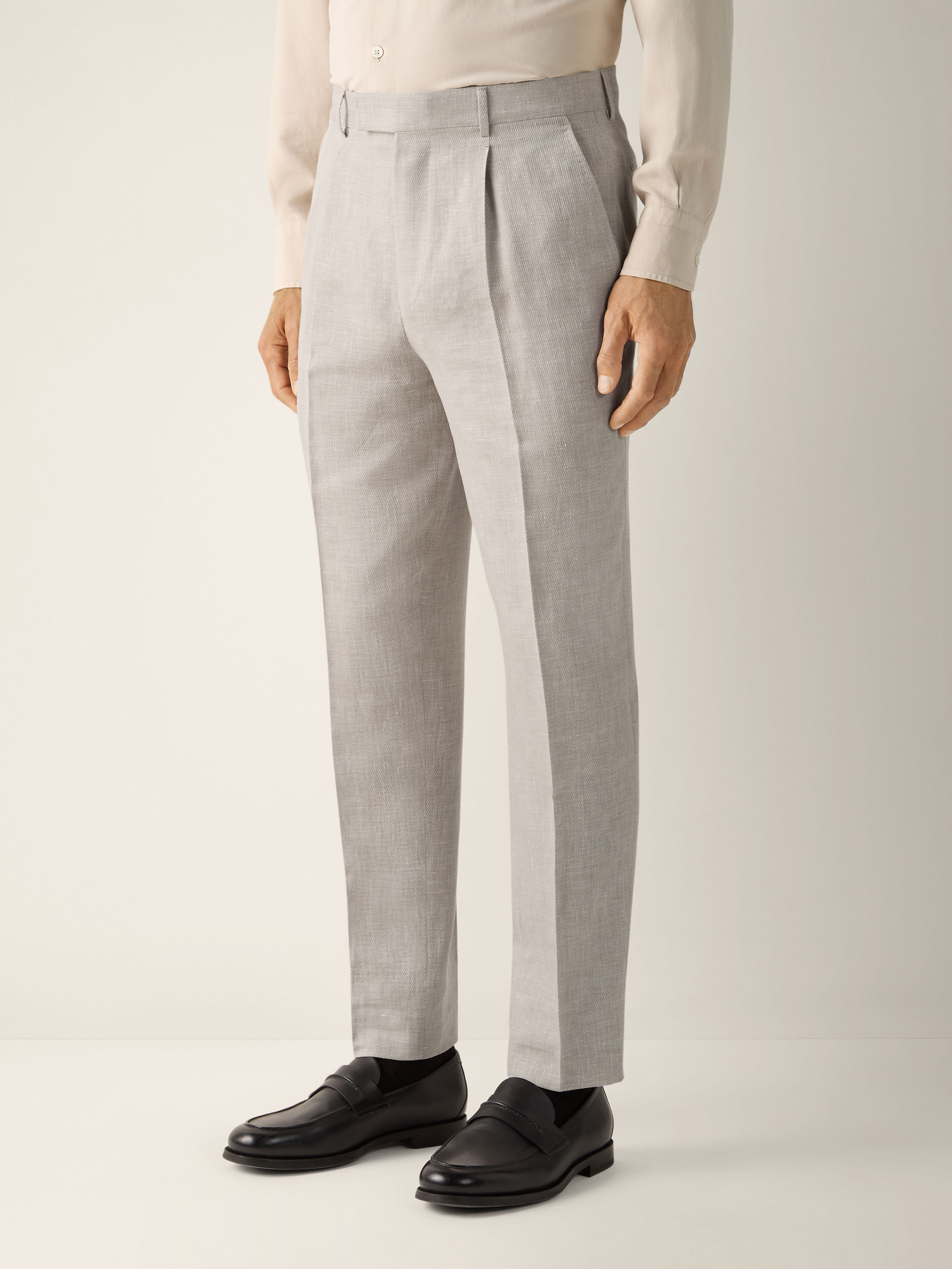 Light Beige Crossover Wool Linen and Silk Pants Product detail photo #4