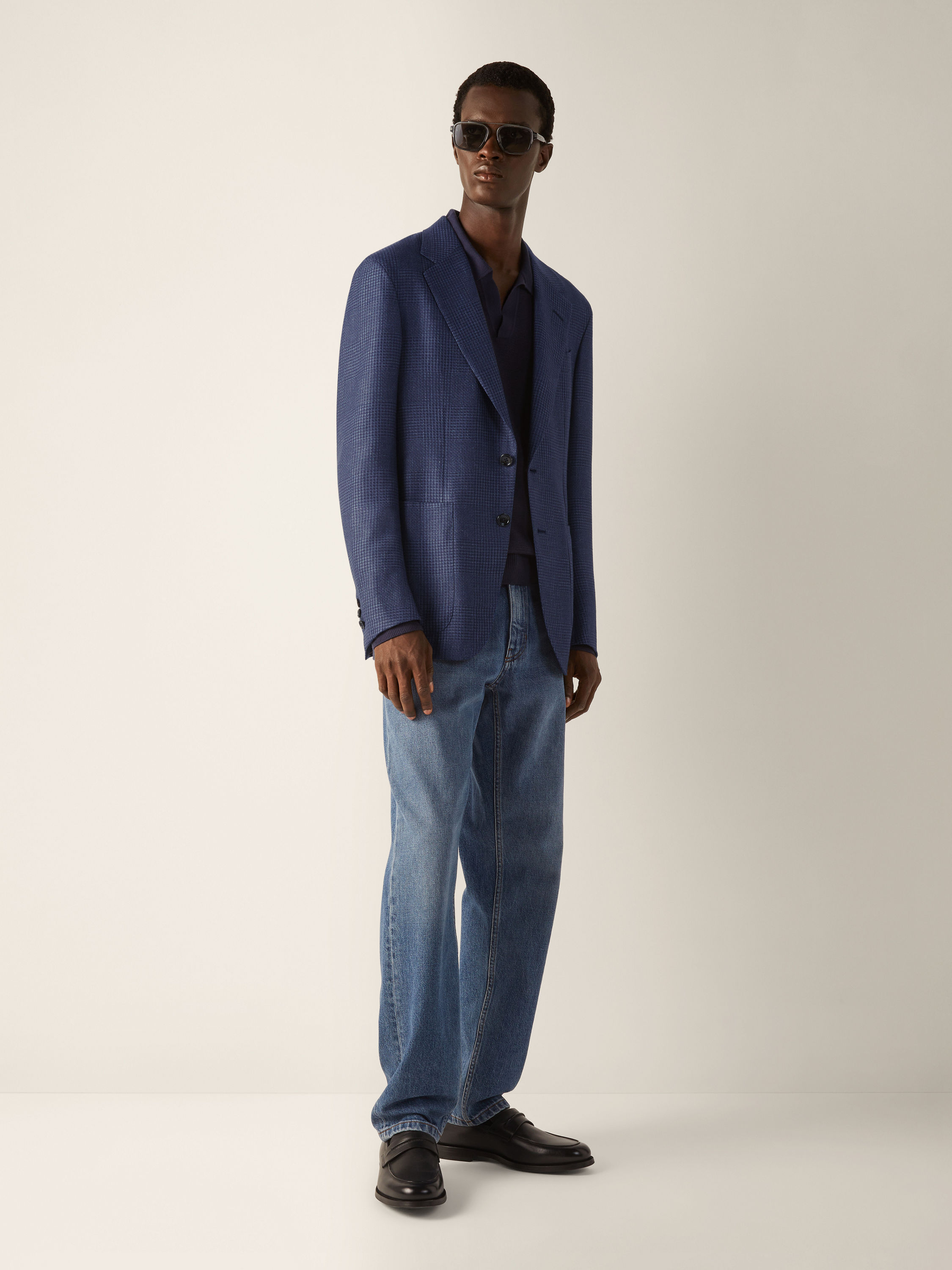 Jackett aus Kaschmir, Seide und Leinen in Blau Detailfoto #1 des Produkts