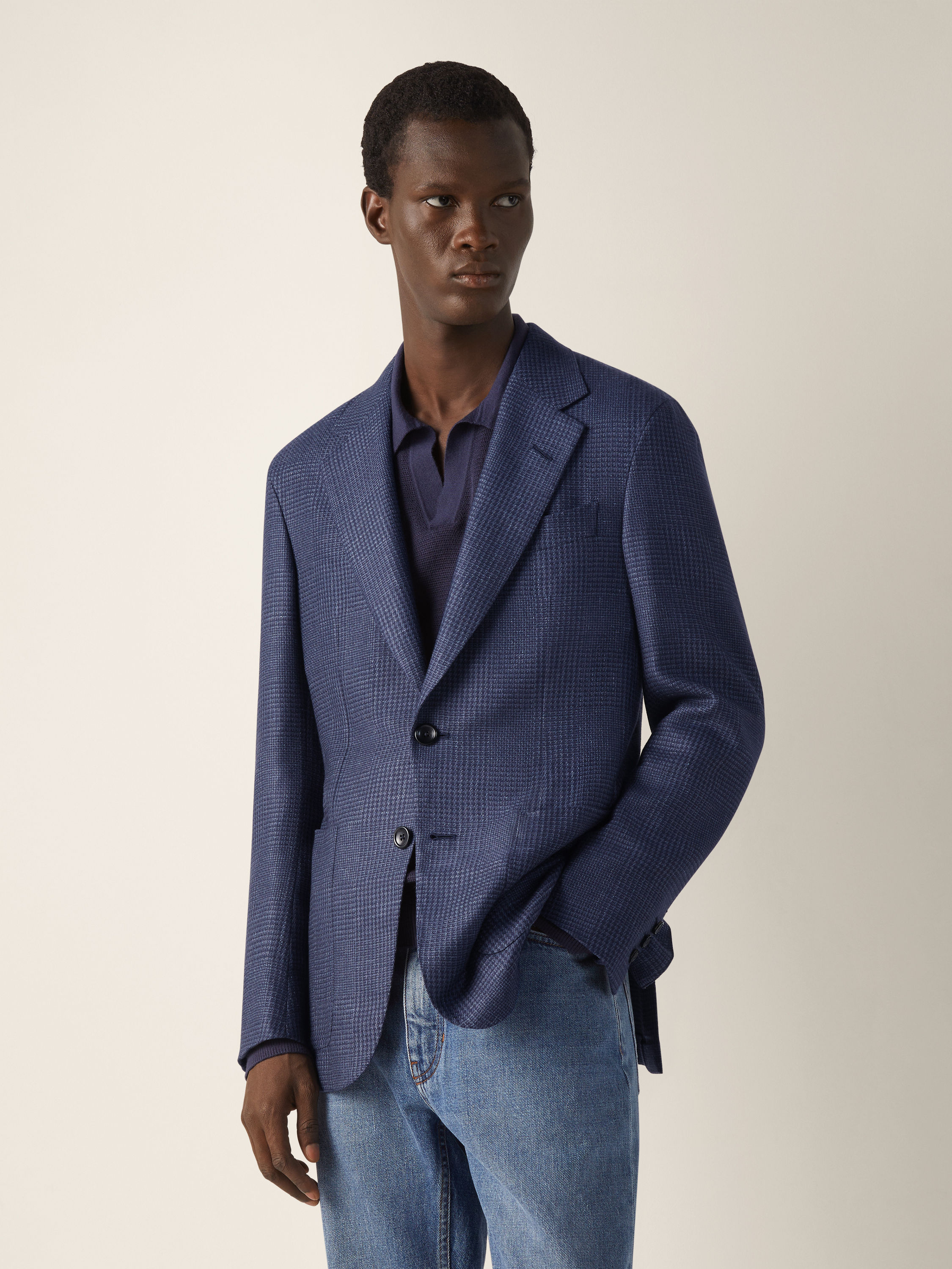 Jackett aus Kaschmir, Seide und Leinen in Blau Detailfoto #3 des Produkts
