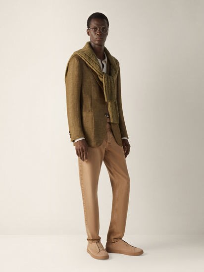 Olive Green Cashmere Linen and Silk Jacket SS26 37114181 | Zegna ROW