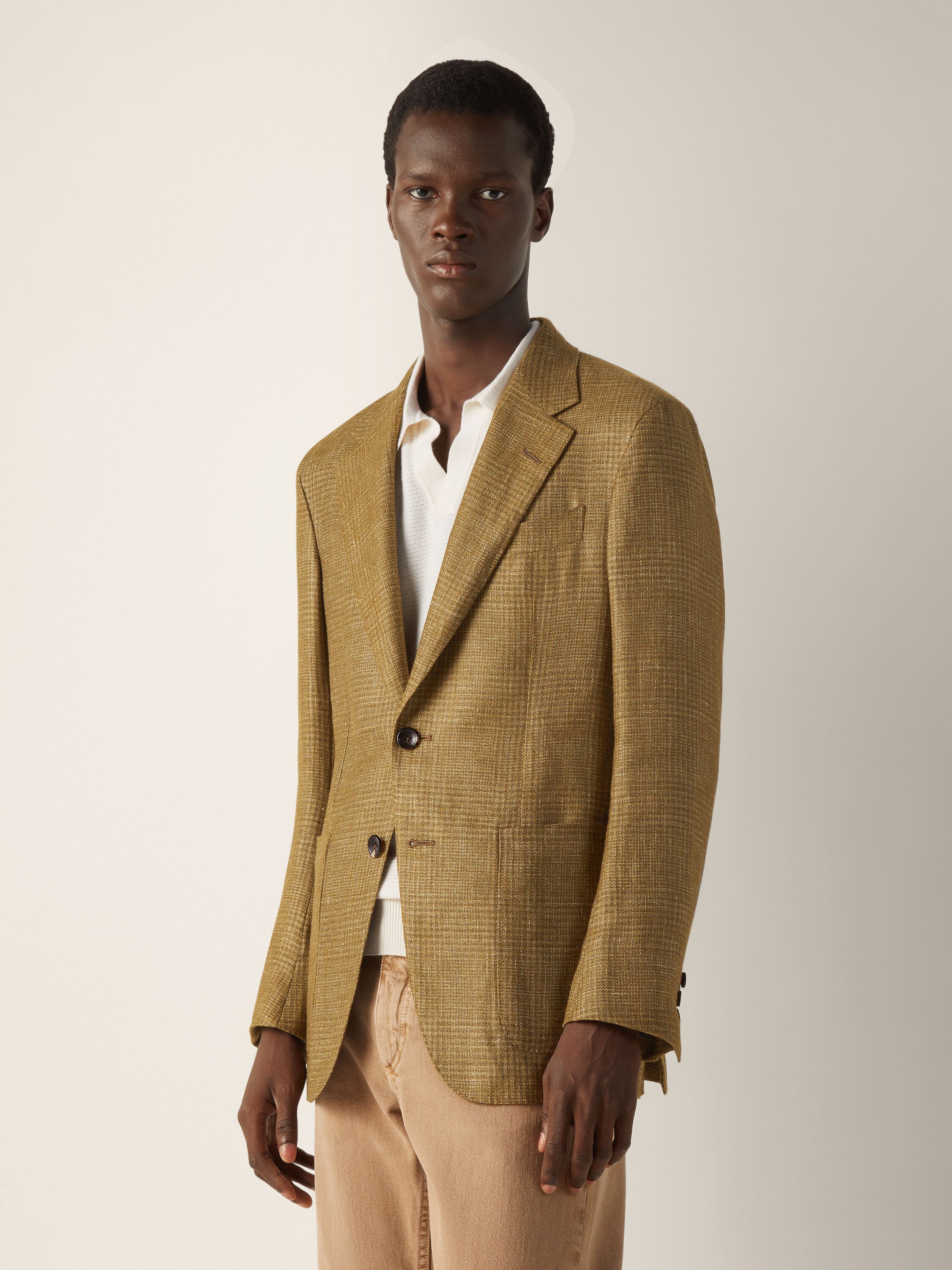 Jacke aus Kaschmir, Leinen und Seide in Olivgrün Detailfoto #3 des Produkts