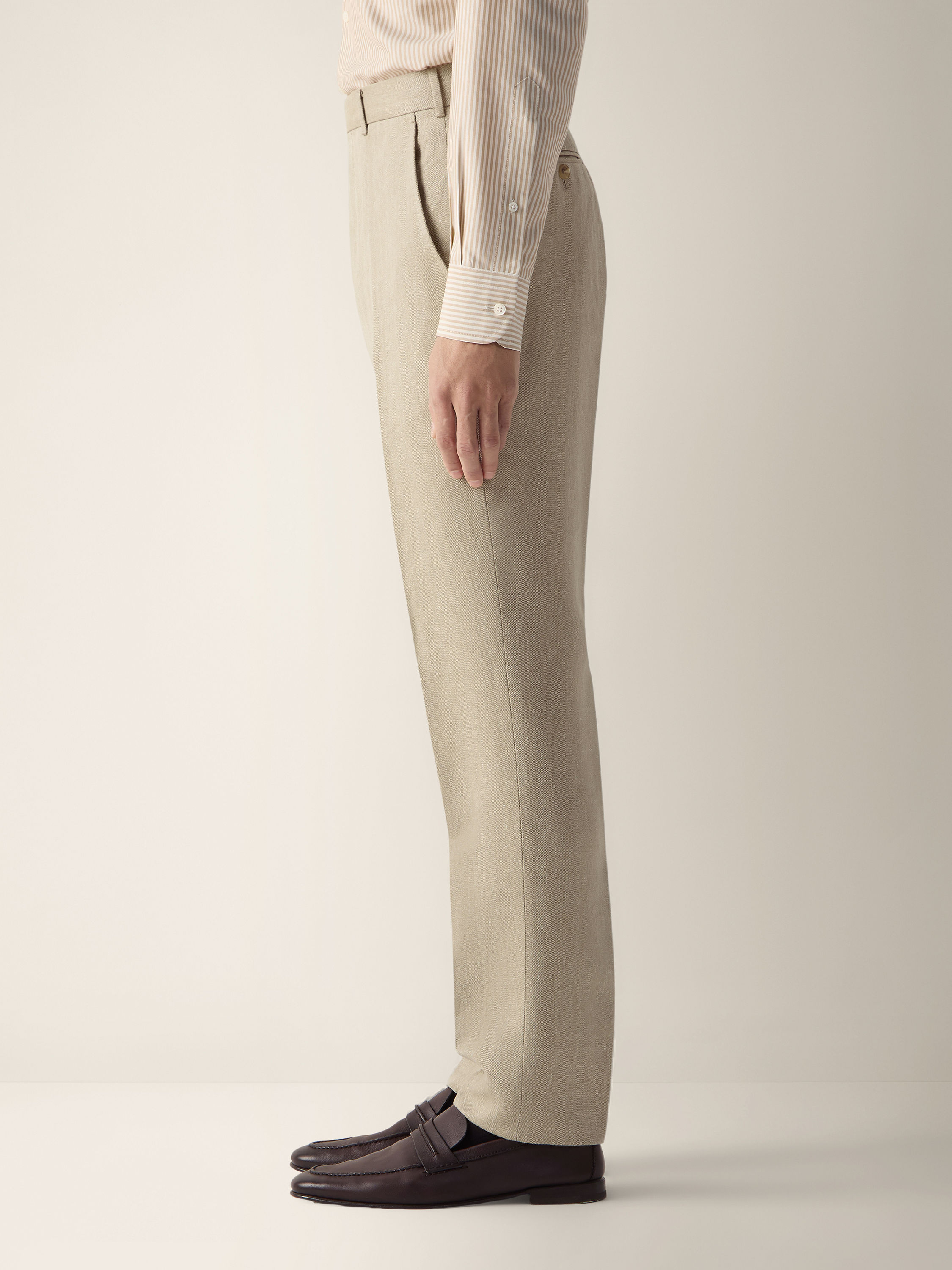 Light Taupe Oasi Lino Pants Product detail photo #3