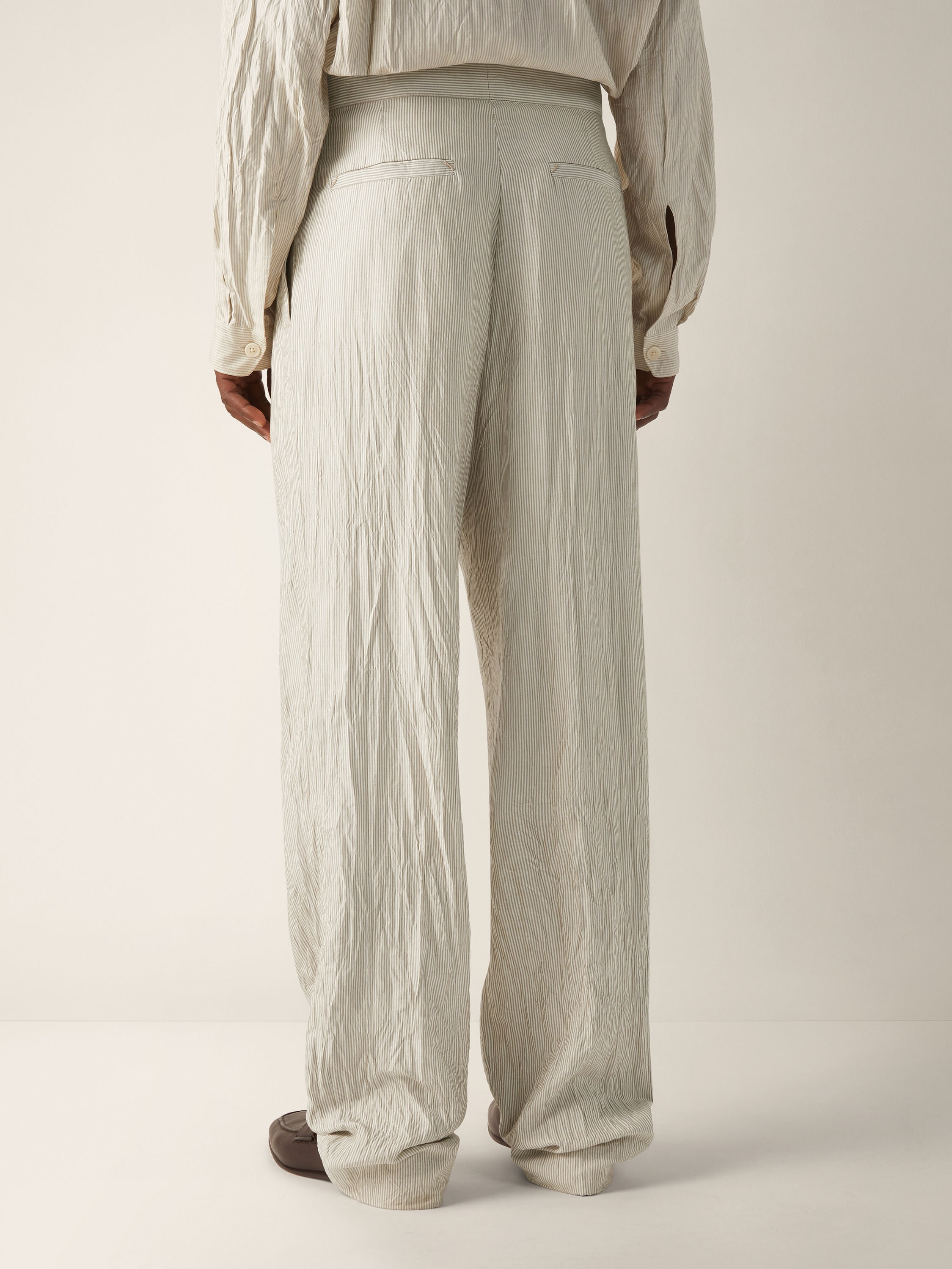 Pantaloni in Seta Bianchi e Grigio Chiaro Foto #5 di dettaglio del prodotto