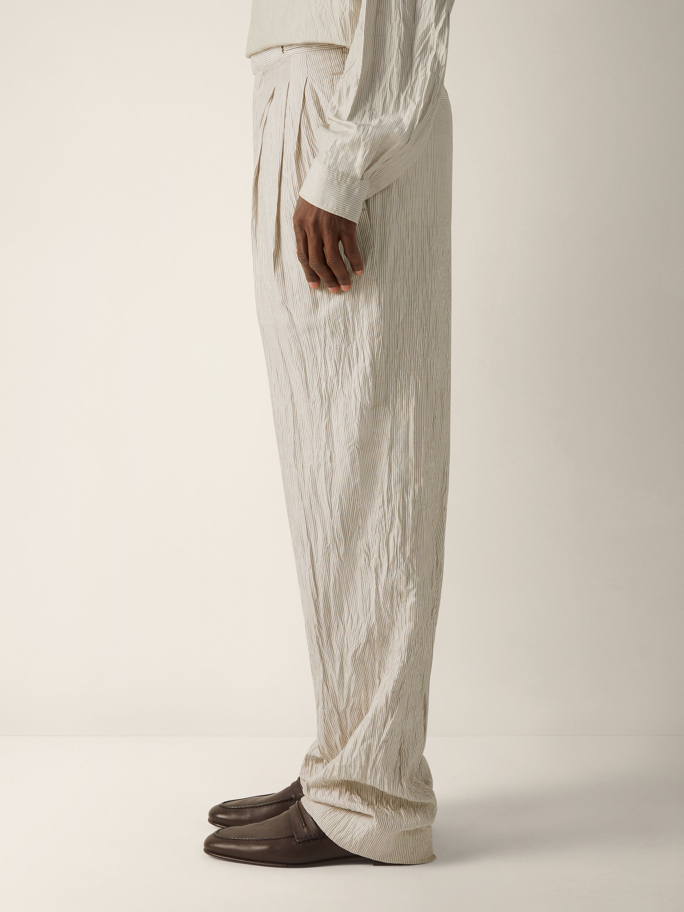 Pantaloni in Seta Bianchi e Grigio Chiaro Foto #3 di dettaglio del prodotto