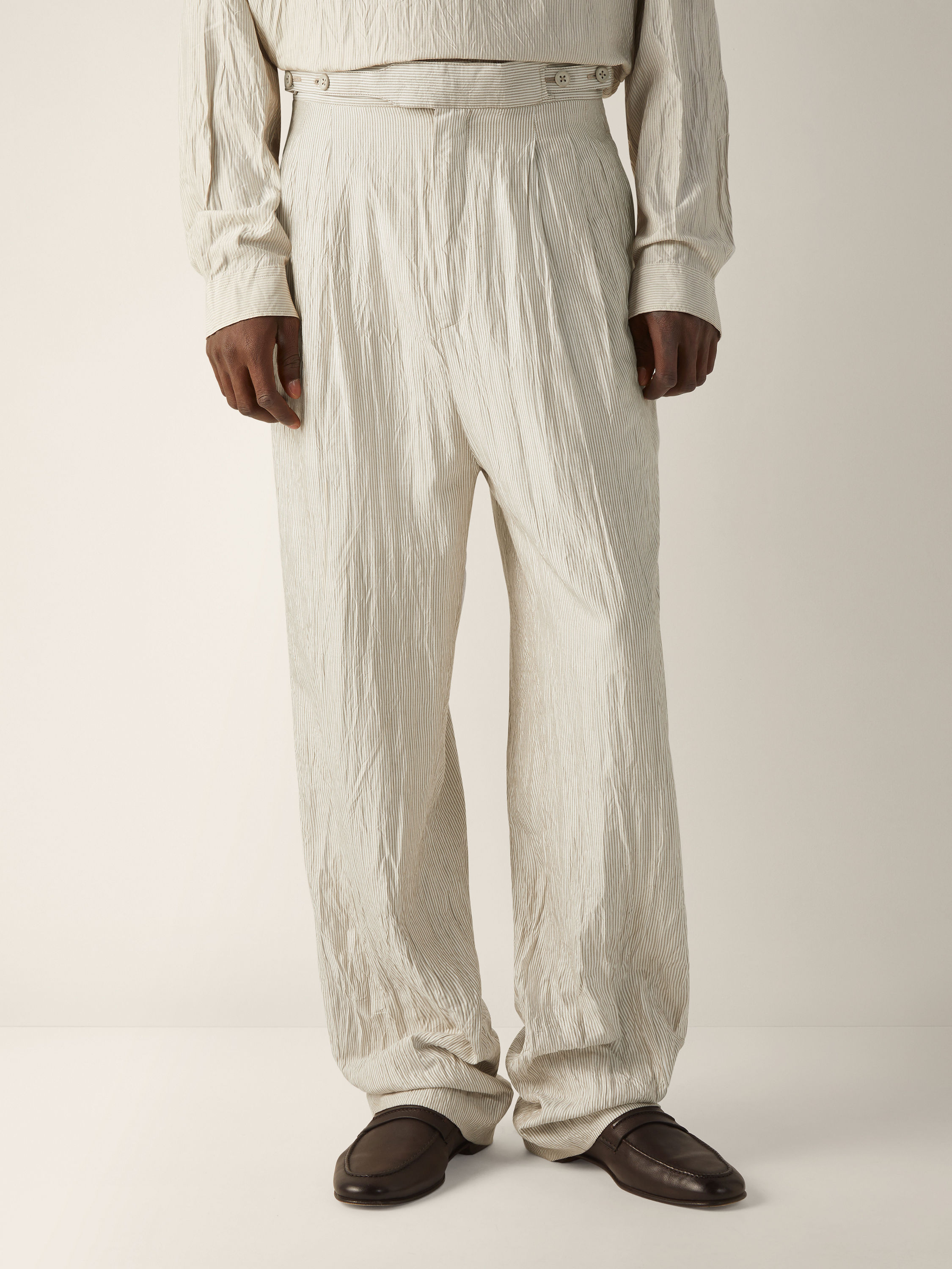 Pantaloni in Seta Bianchi e Grigio Chiaro Foto #4 di dettaglio del prodotto