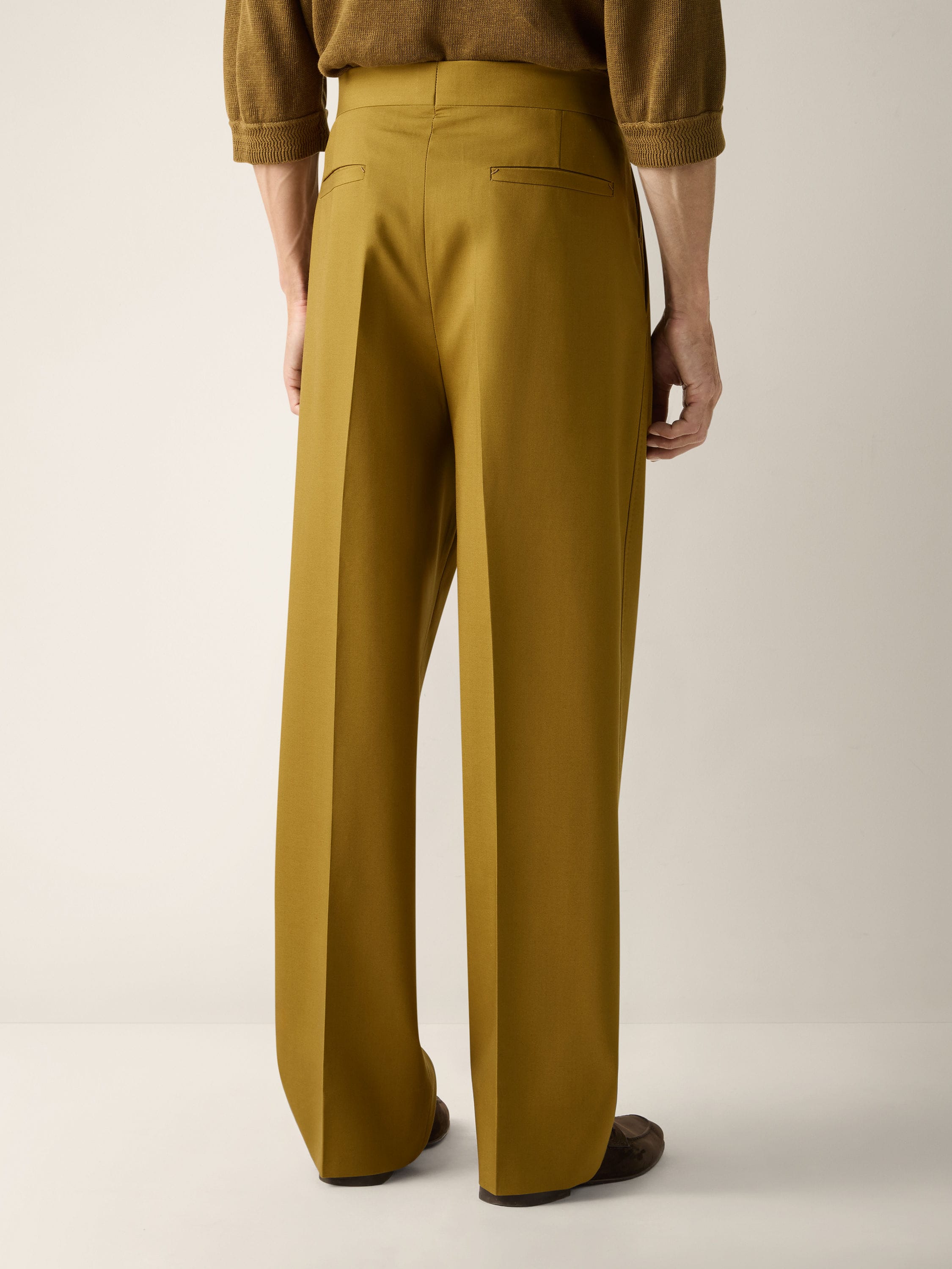 Olive Green Silk and Wool Pants Product detail photo #5