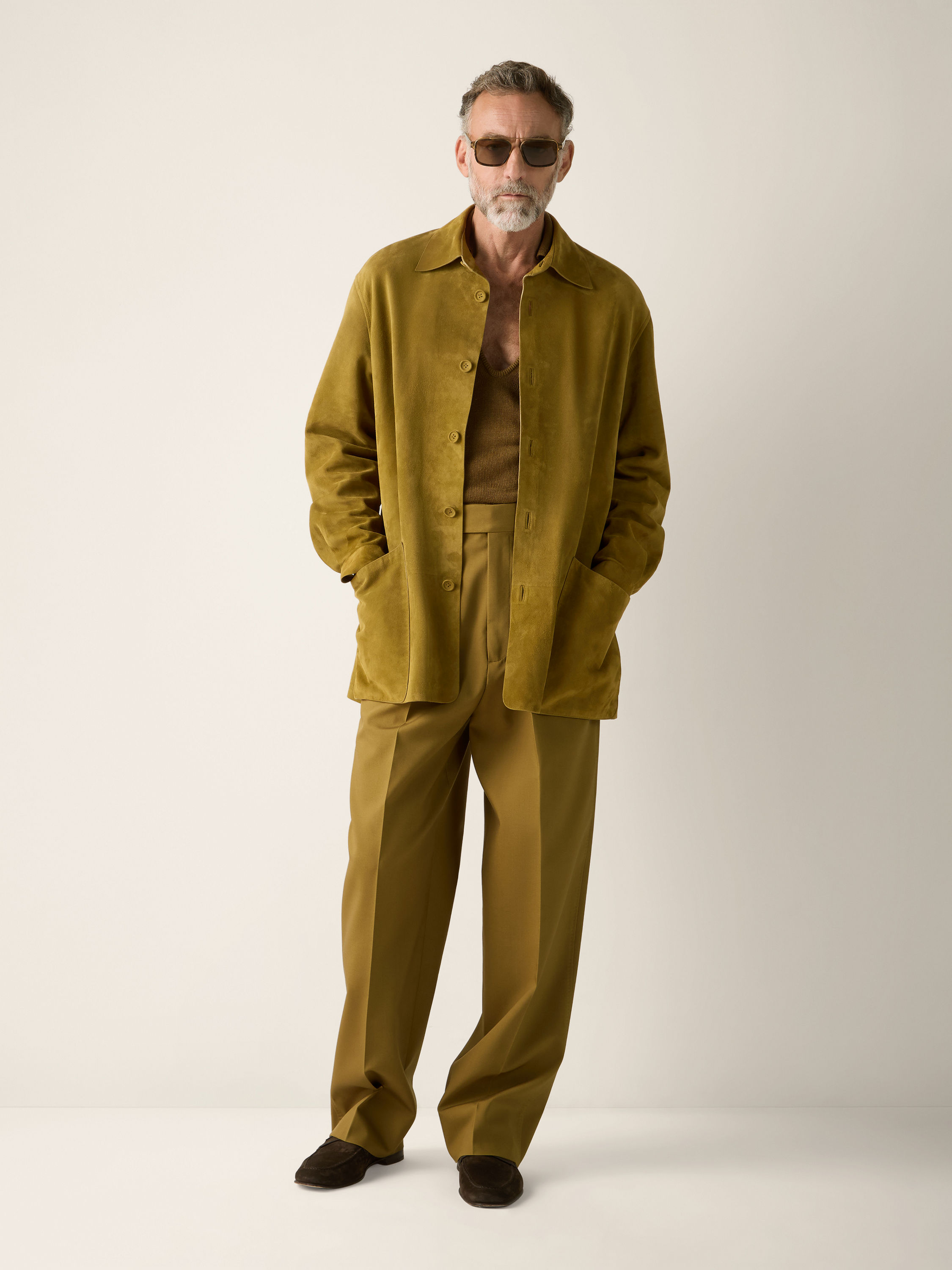 Olive Green Silk and Wool Pants Product detail photo #2