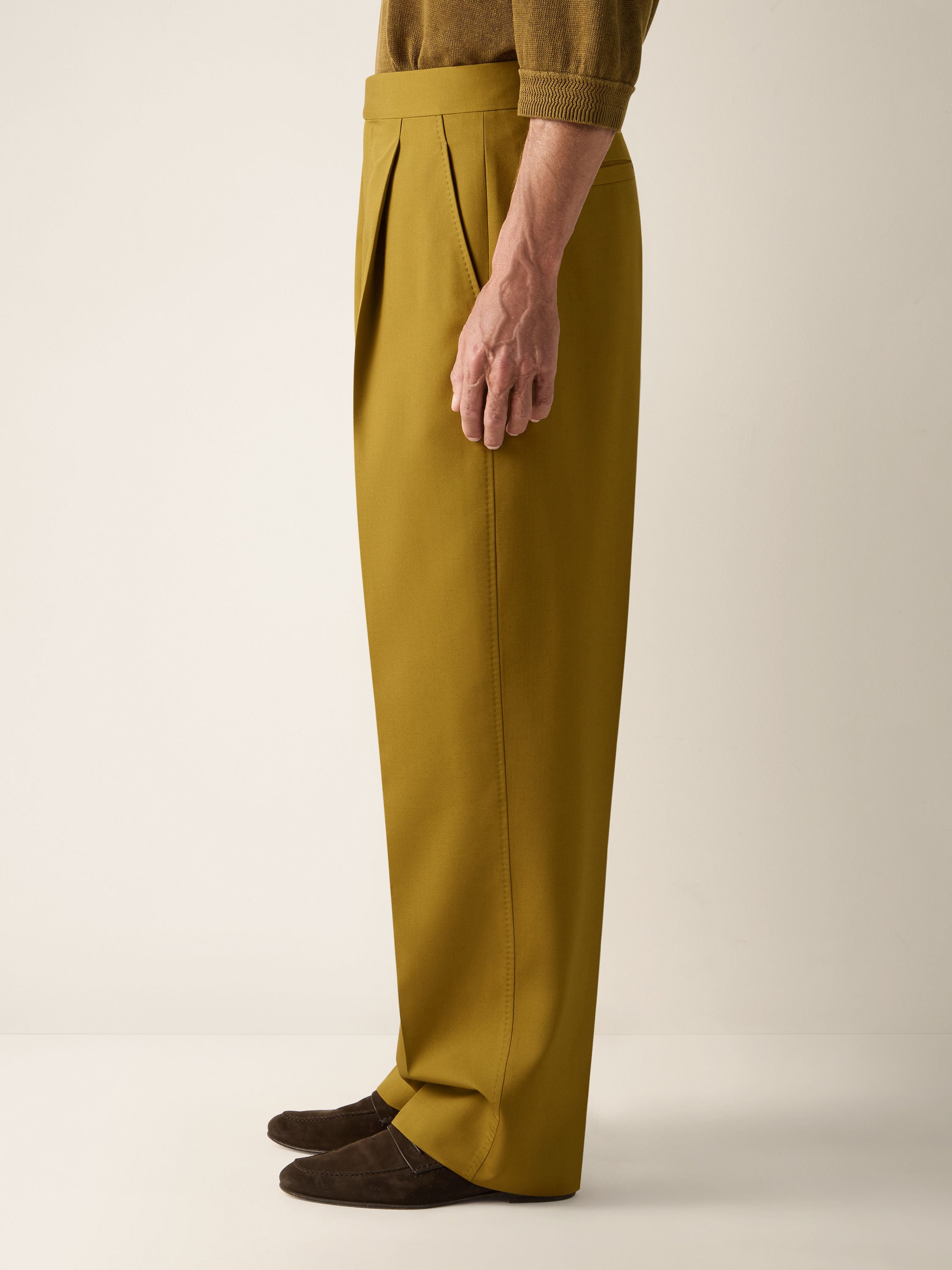 Olive Green Silk and Wool Pants Product detail photo #3