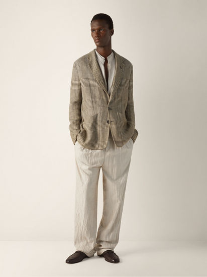Olive Green and White Crossover Linen Wool and Silk Jacket SS26