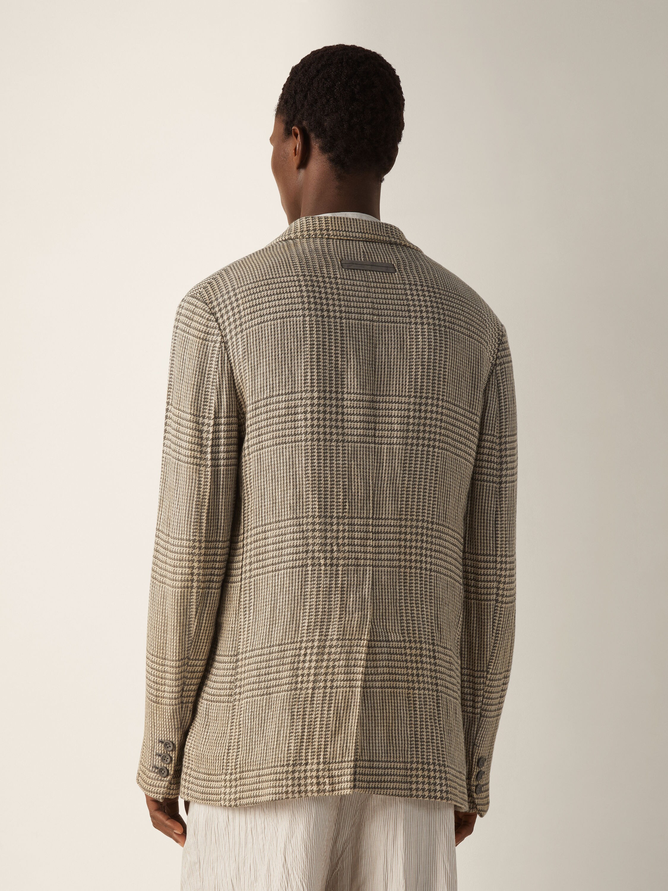 Giacca in Lino Lana e Seta Crossover Verde Oliva e Bianco Foto #5 di dettaglio del prodotto