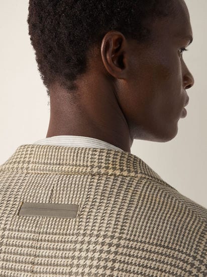 Olive Green and White Crossover Linen Wool and Silk Jacket SS26