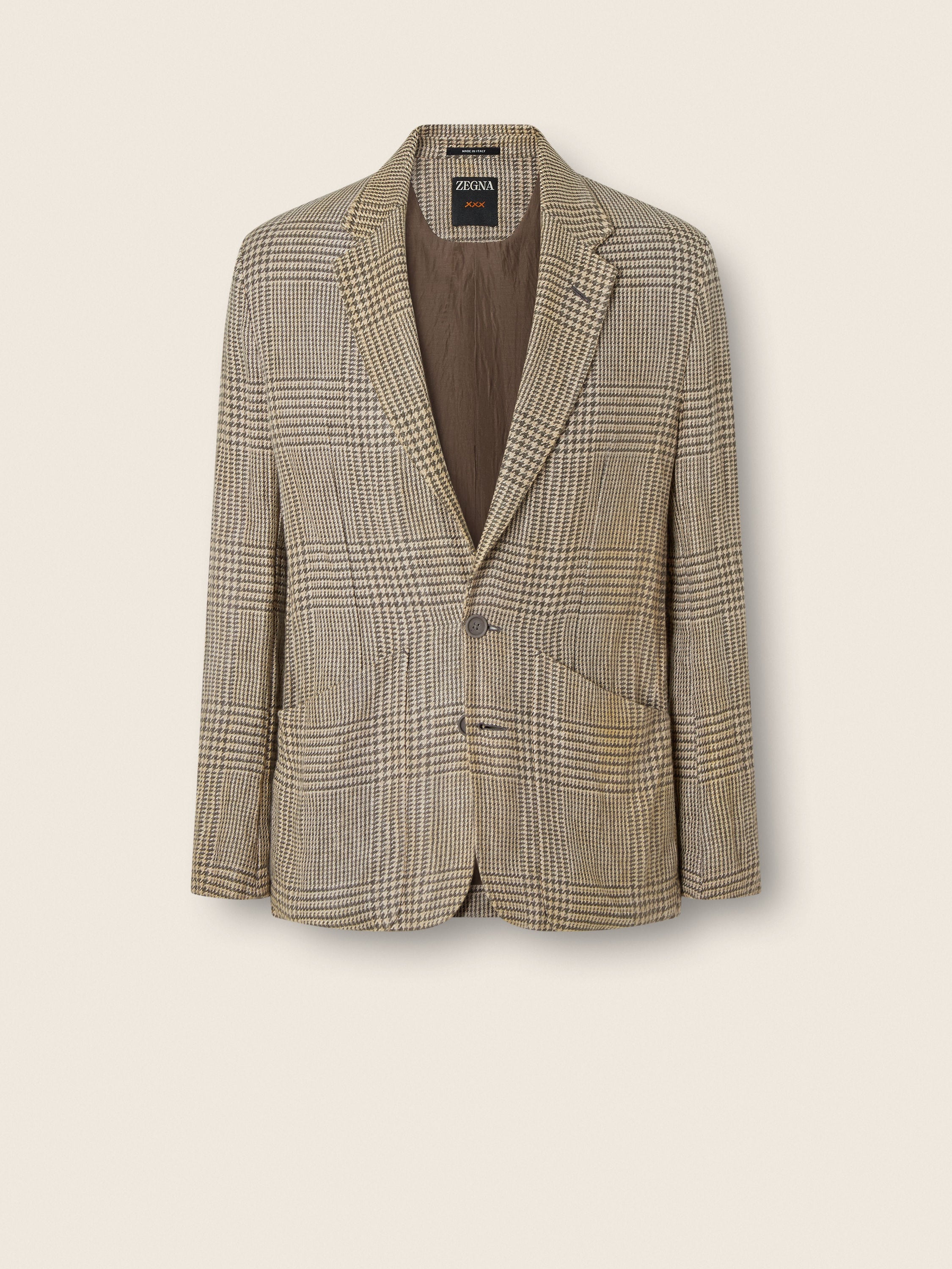 Giacca in Lino Lana e Seta Crossover Verde Oliva e Bianco Foto principale del prodotto