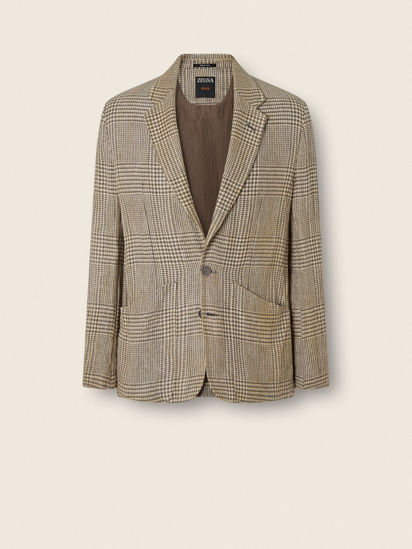 ZEGNA ジャケット/BARNEYS NEW YORK XL Olive Green and White Crossover Linen Wool and Silk Jacket SS26