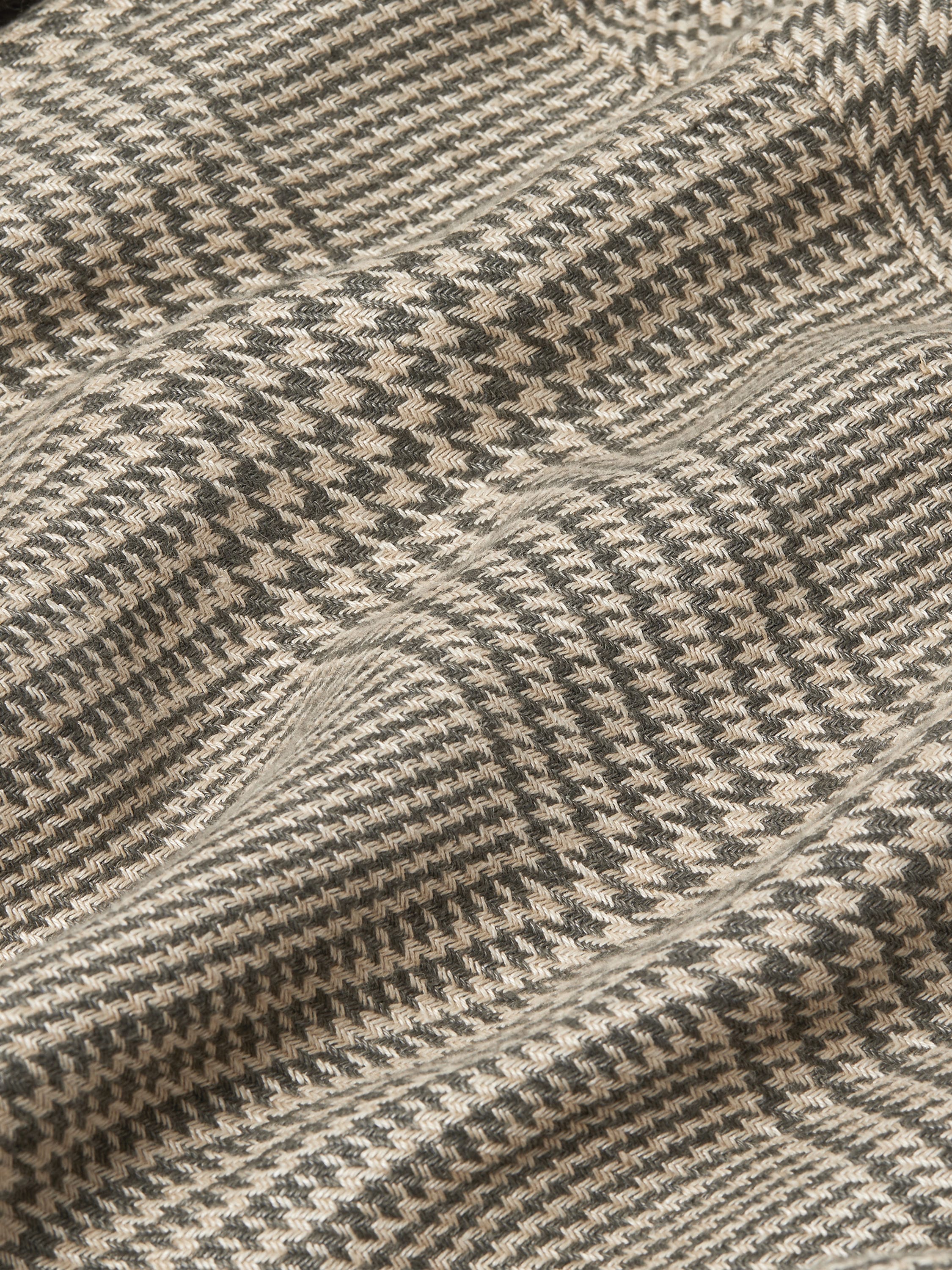 Olive Green and White Prince of Wales Crossover Linen Wool and Silk Shirt Product detail photo #2