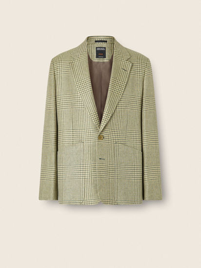 Olive Green Crossover Linen Wool and Silk Jacket SS26 37182897