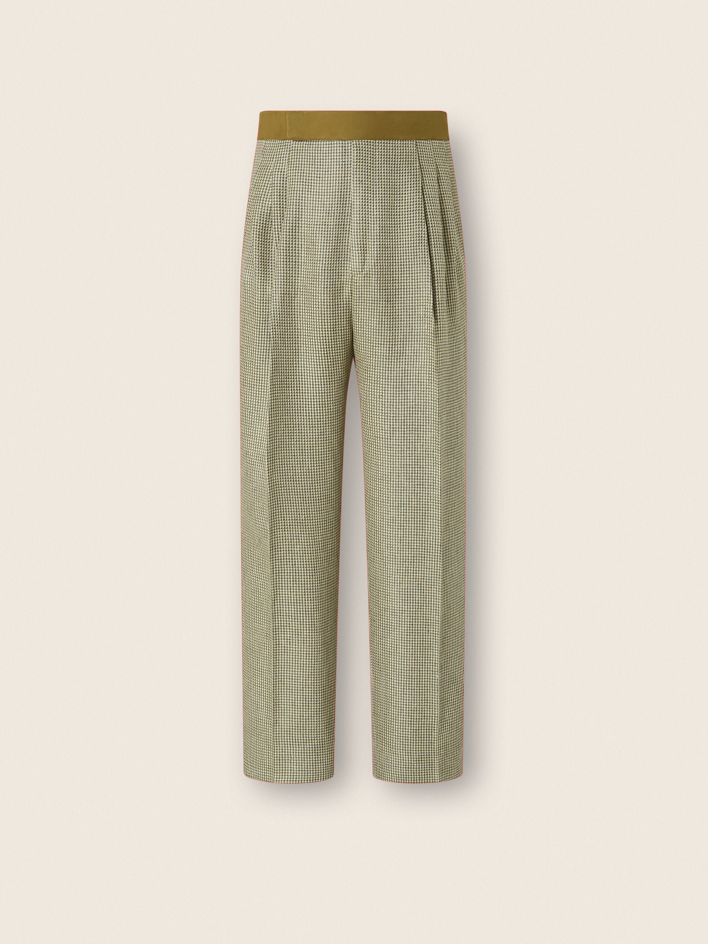 Olive Green Crossover Linen Wool and Silk Pants Product detail photo #1