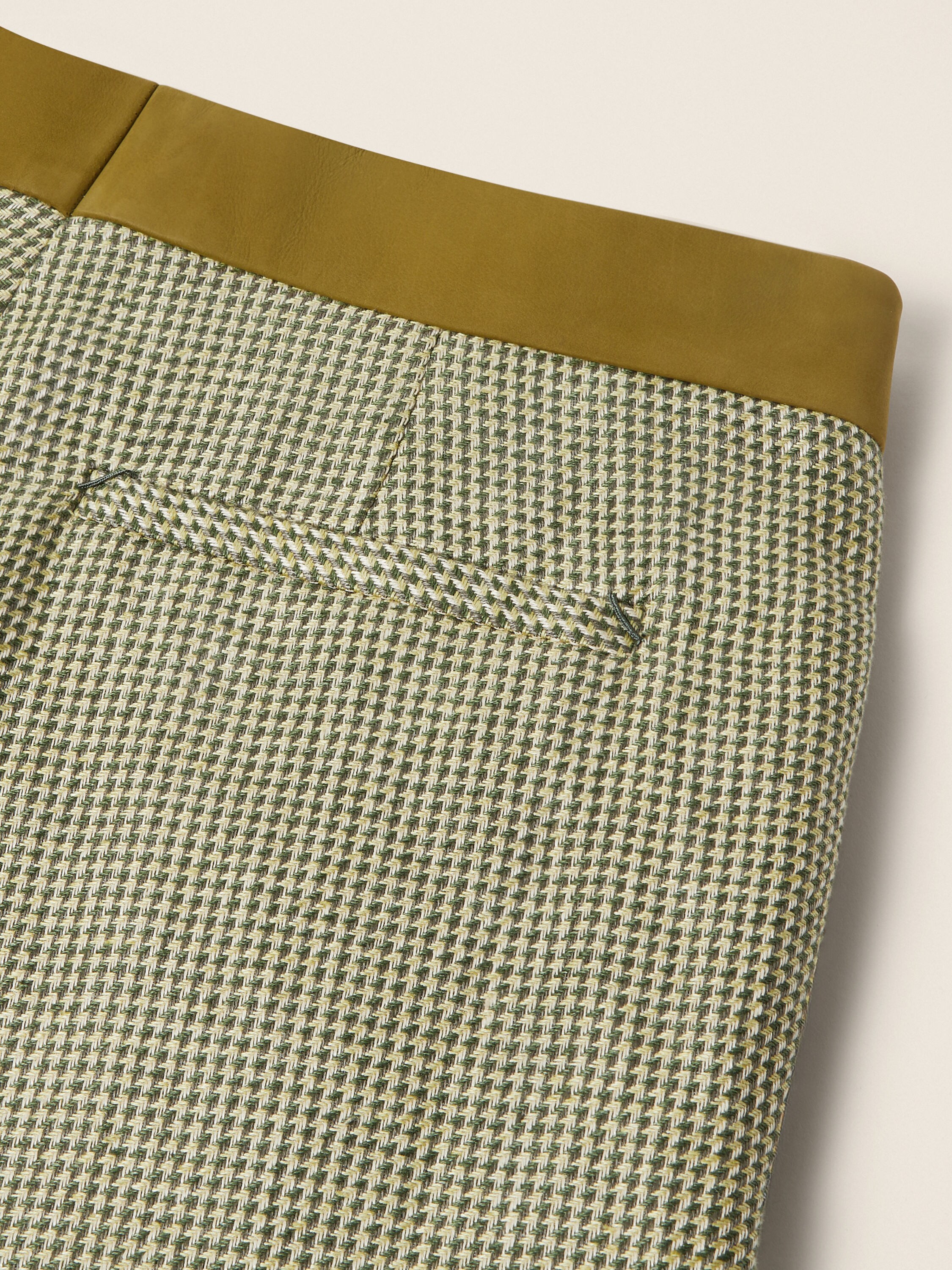 Olive Green Crossover Linen Wool and Silk Pants Product detail photo #2