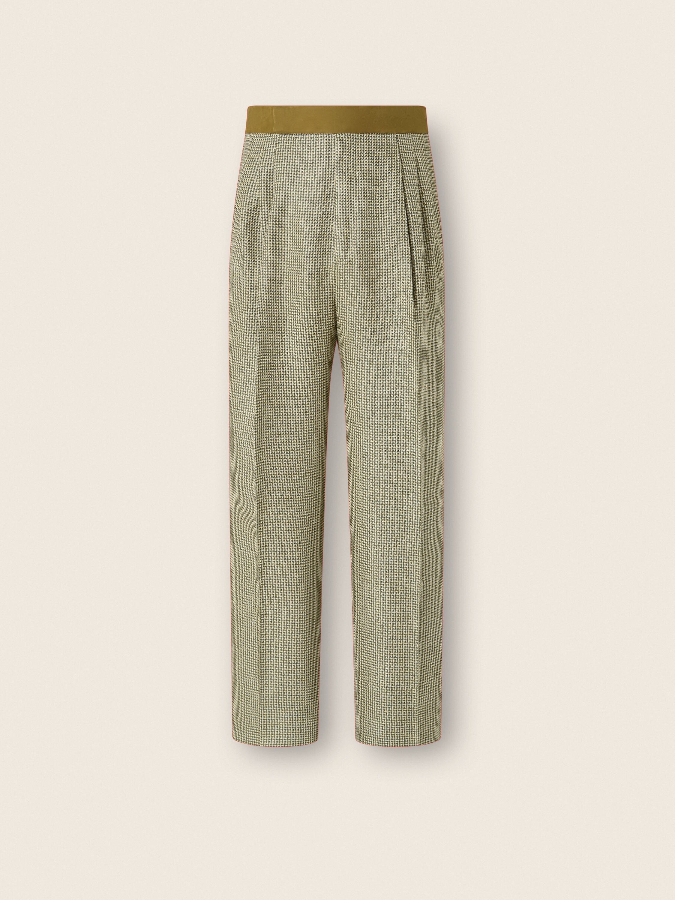 Olive Green Crossover Linen Wool and Silk Pants Main product photo