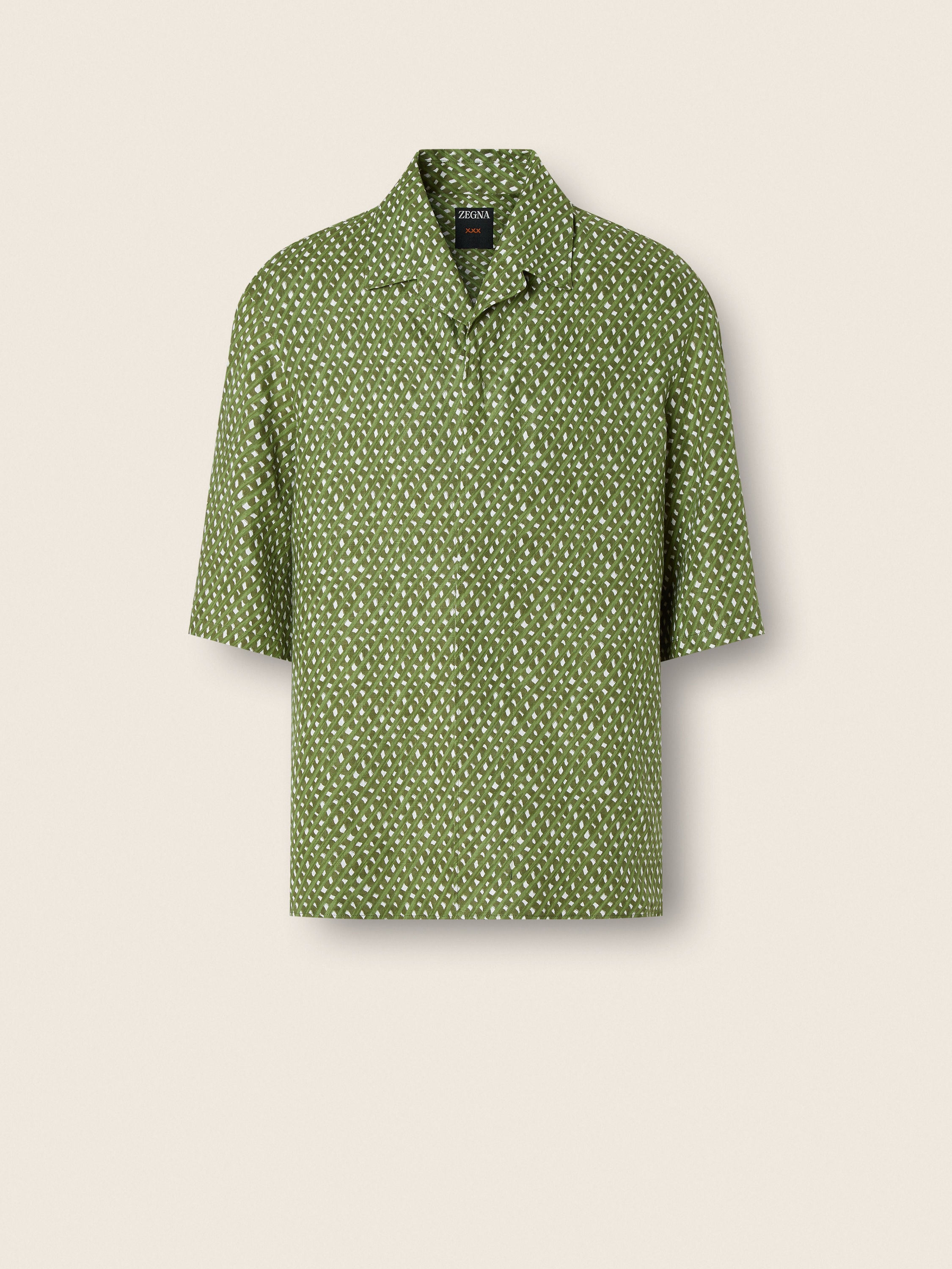 Hemd aus Leinen mit Oasi-Netzdruck in Tannengrün Hauptproduktfoto