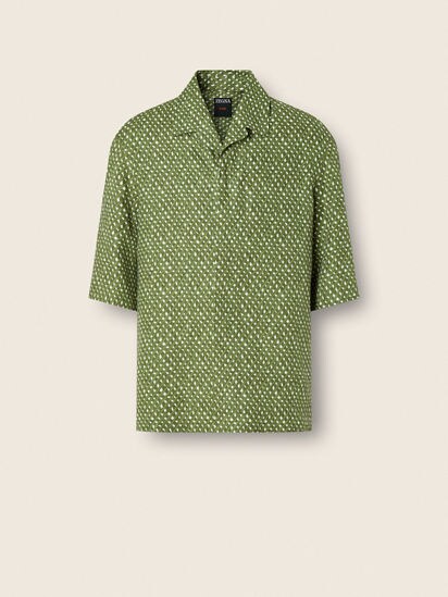 Pine Green Oasi Net Print Linen Shirt SS26 38486942 | Zegna US