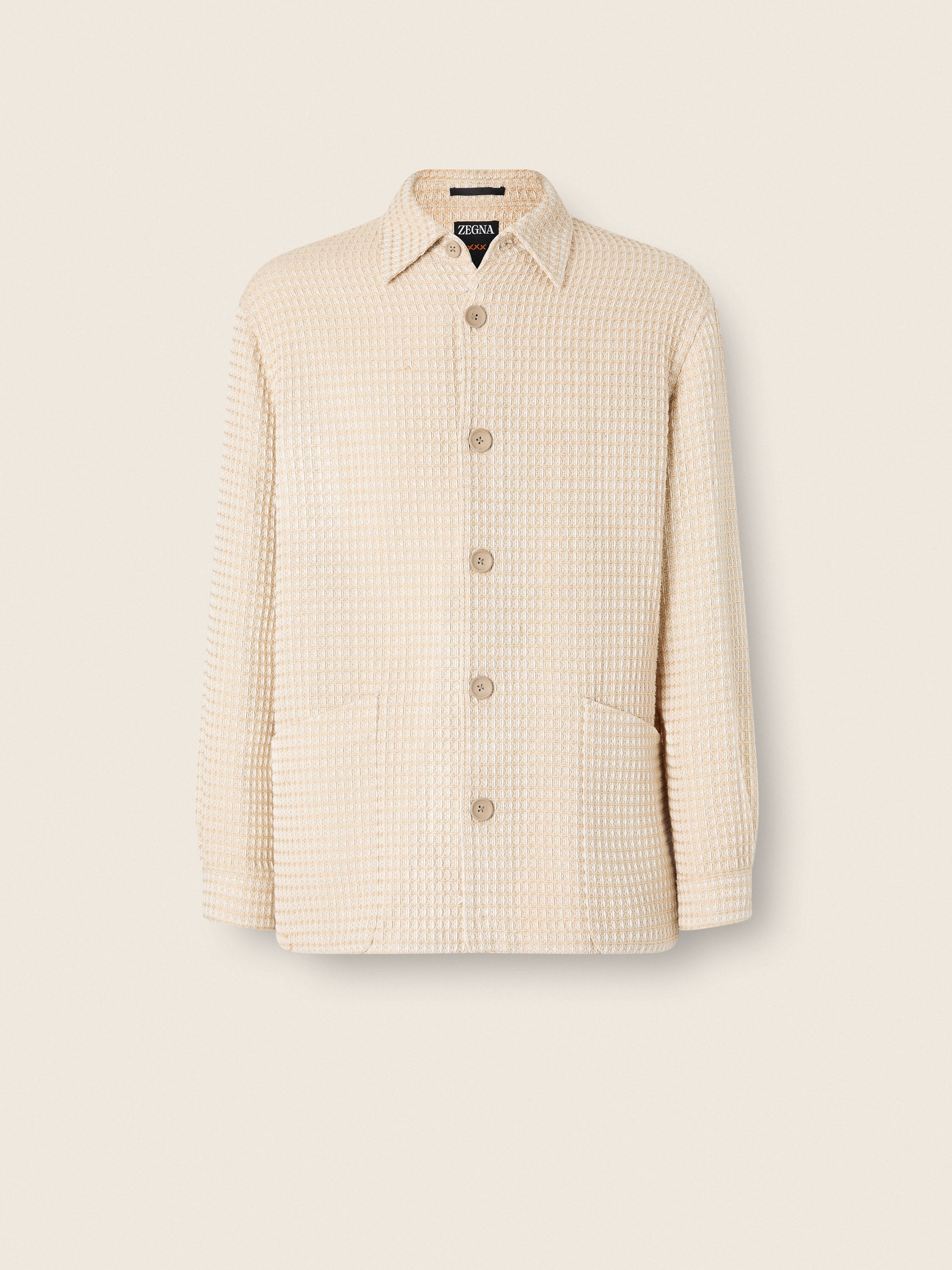 Gemusterte Hemdjacke aus einer Baumwoll-Wollmischung in Beige Detailfoto #1 des Produkts