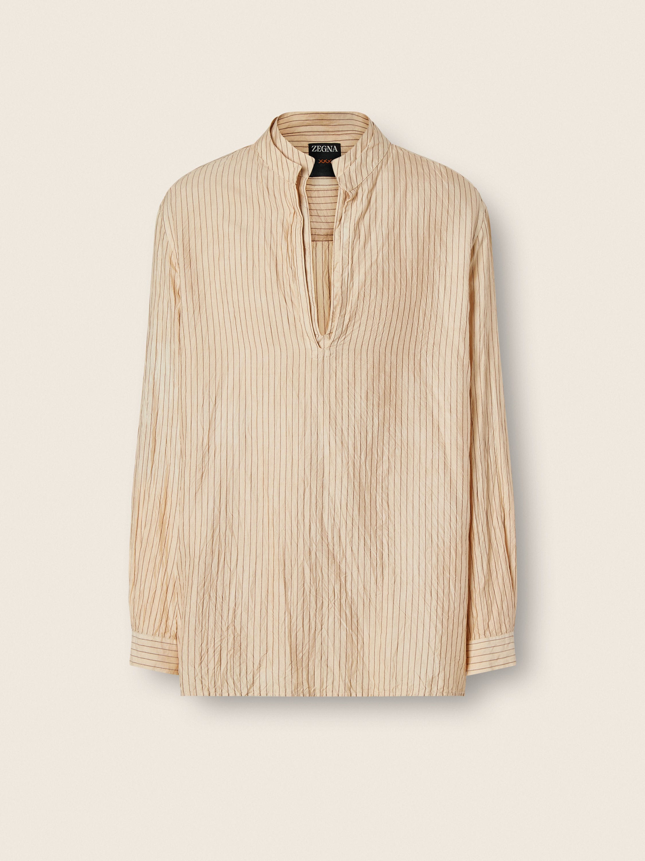 Beige and Brown Striped Silk Shirt Main product photo