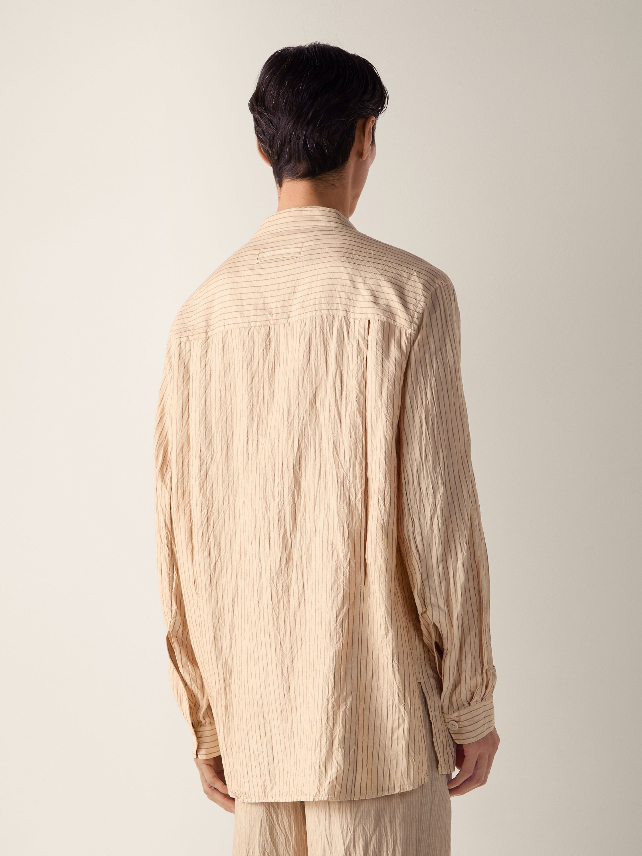 Beige and Brown Striped Silk Shirt Product detail photo #4