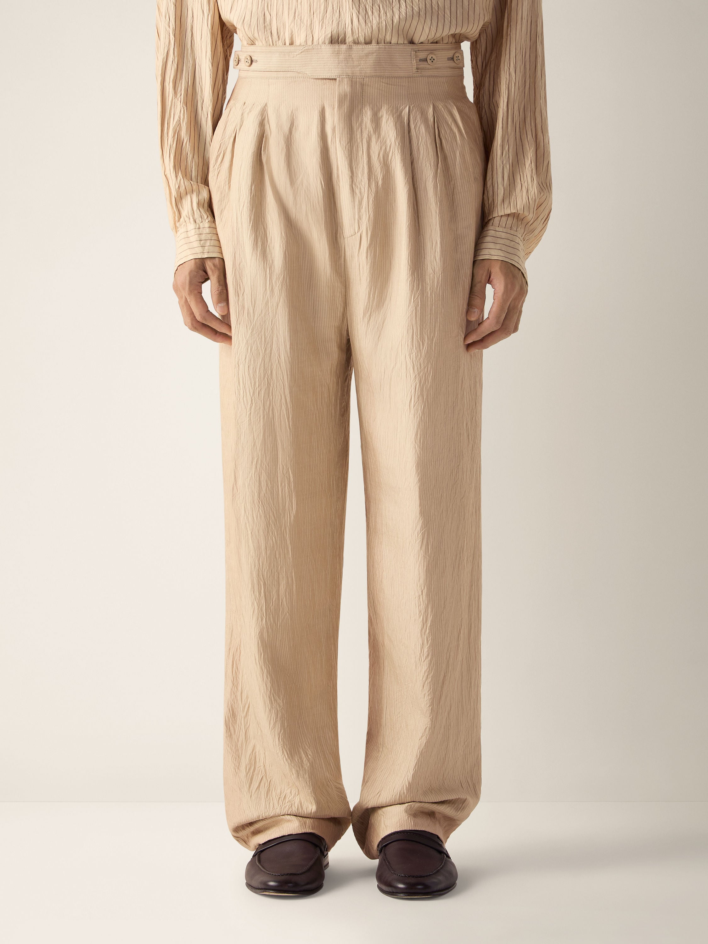 Pantaloni in Seta Beige e Marrone Foto #4 di dettaglio del prodotto