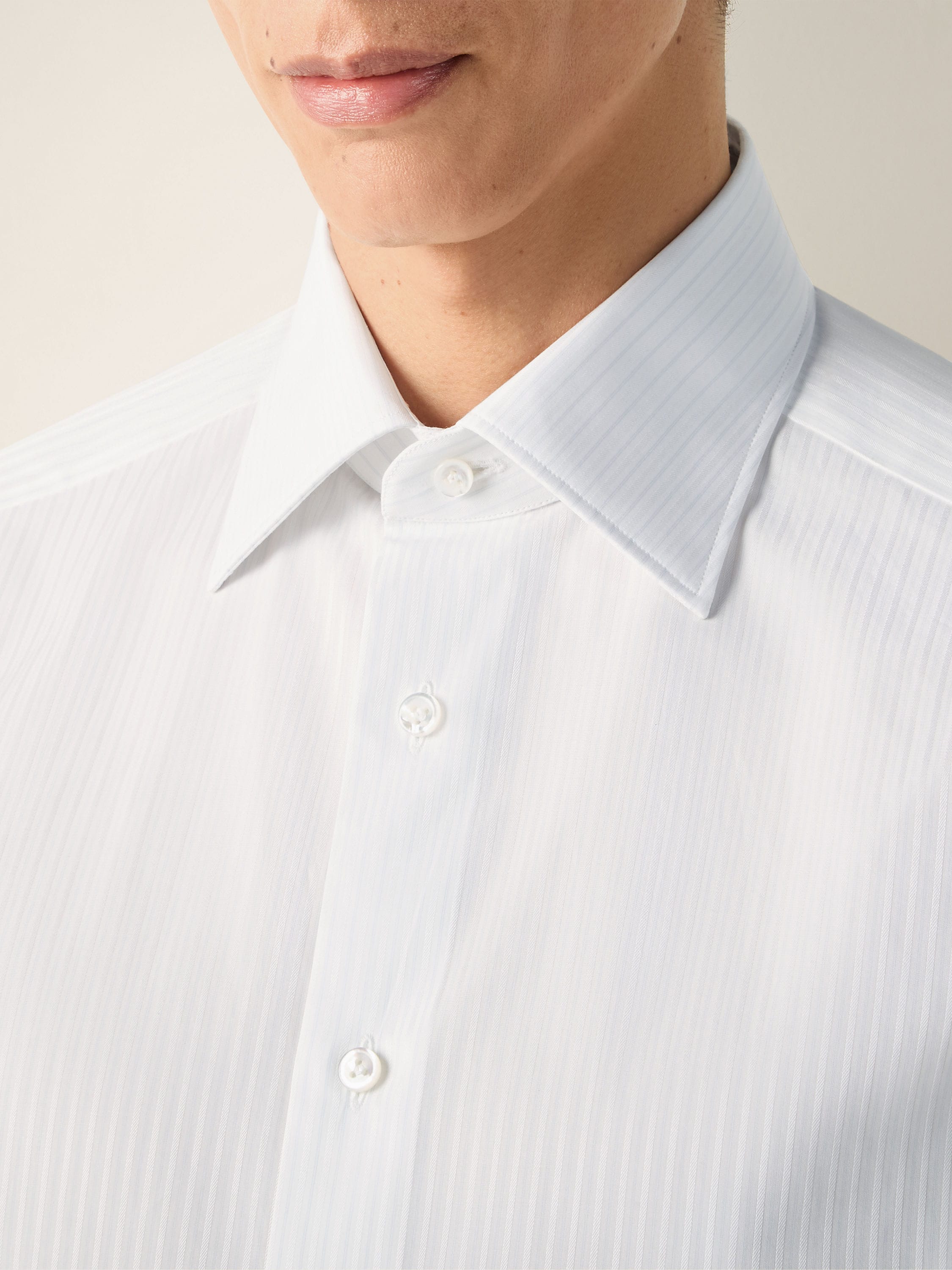 White and Light Blue Structured Striped Cotton Shirt Product detail photo #1