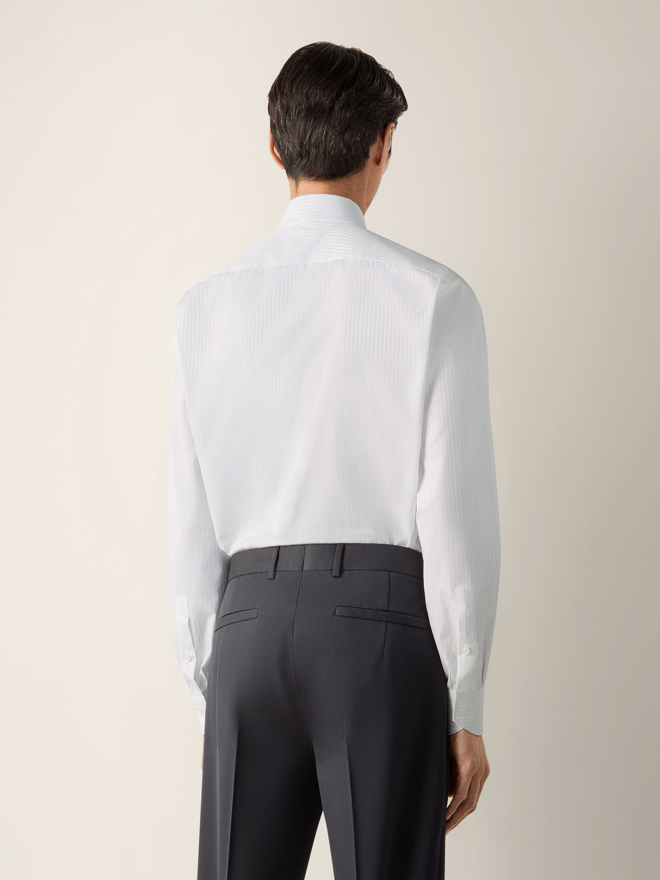 White and Light Blue Structured Striped Cotton Shirt Product detail photo #3