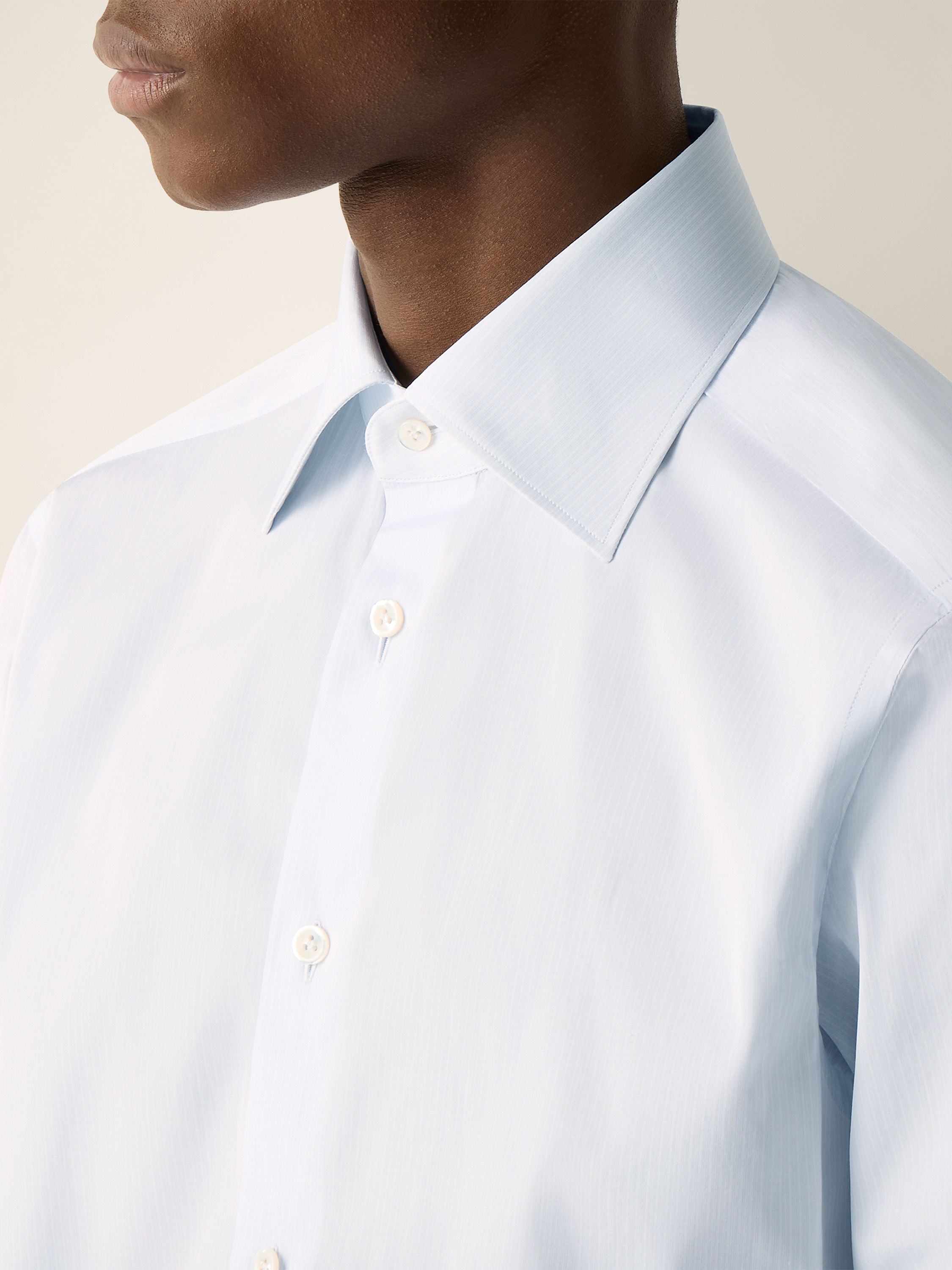 White and Light Blue Striped Cotton Shirt Product detail photo #1