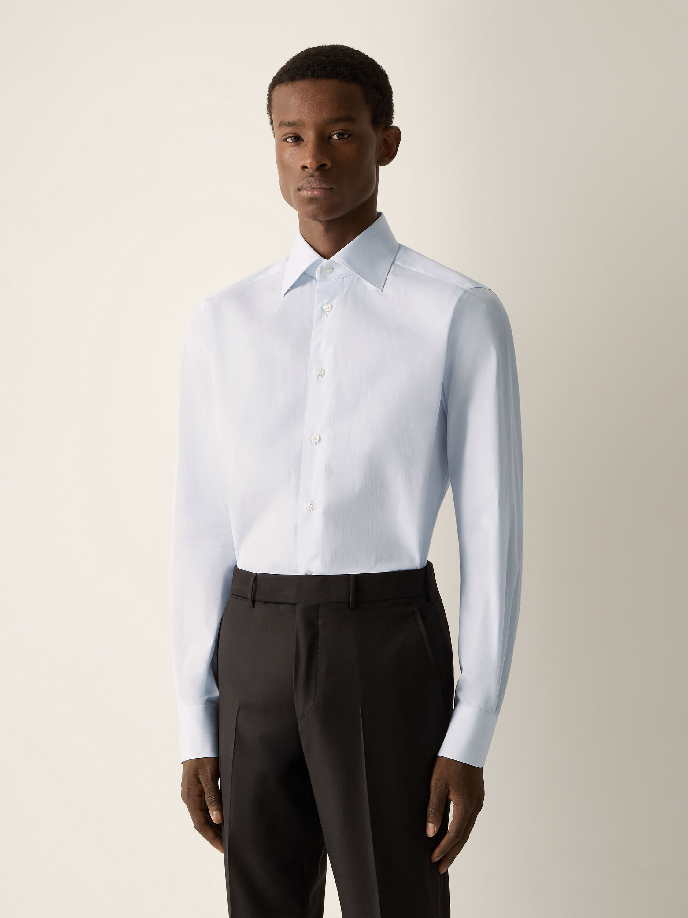 White and Light Blue Striped Cotton Shirt Product detail photo #2