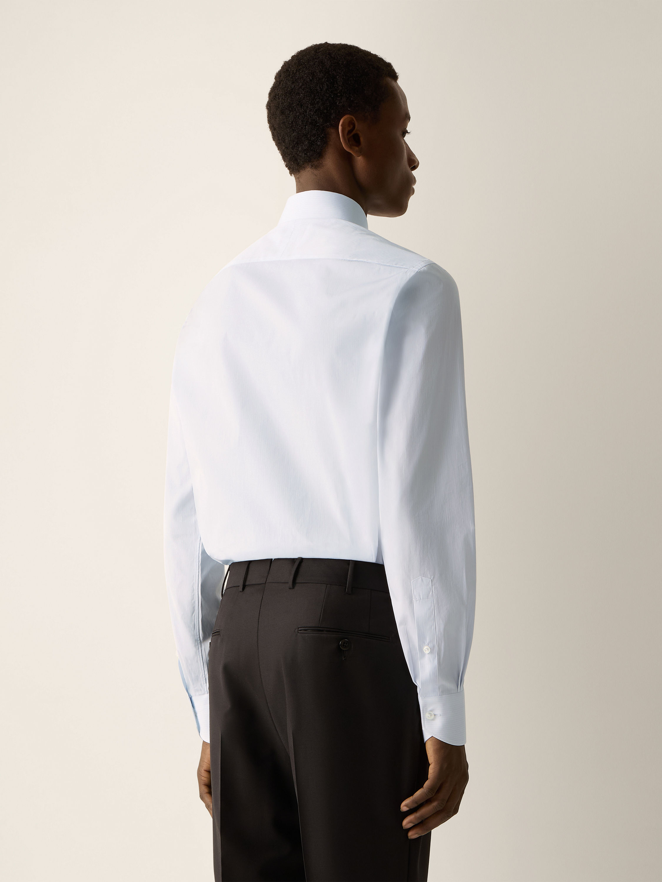 White and Light Blue Striped Cotton Shirt Product detail photo #3