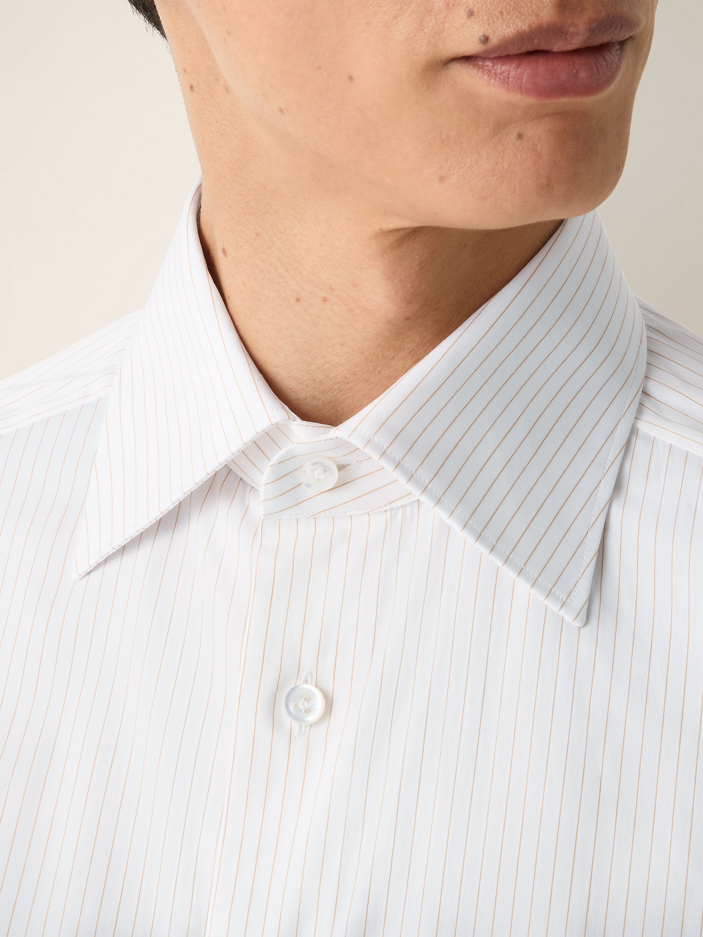 White and Yellow Micro-striped Cotton Shirt Product detail photo #1