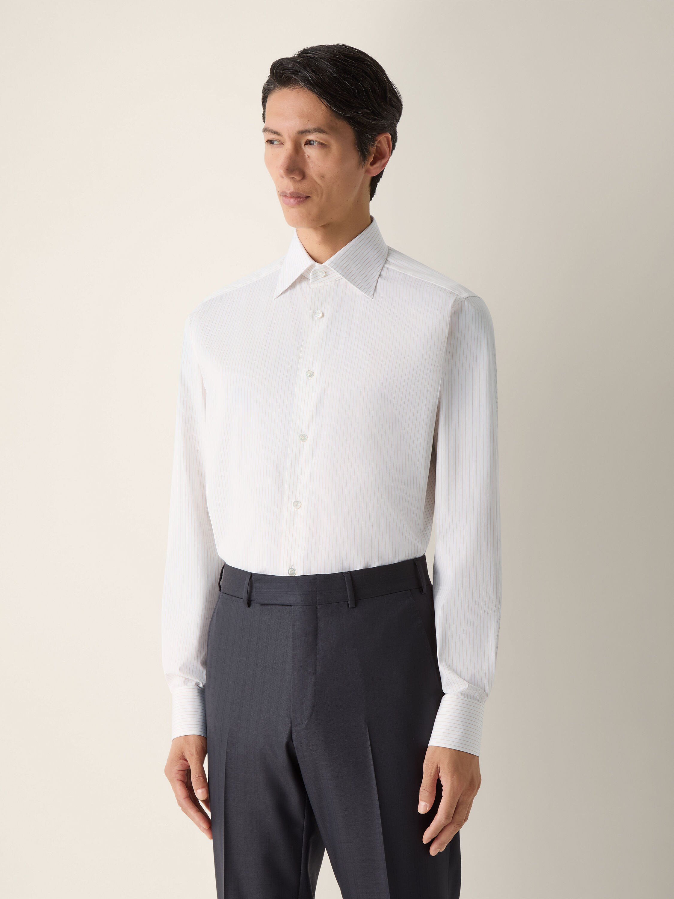 White and Yellow Micro-striped Cotton Shirt Product detail photo #2