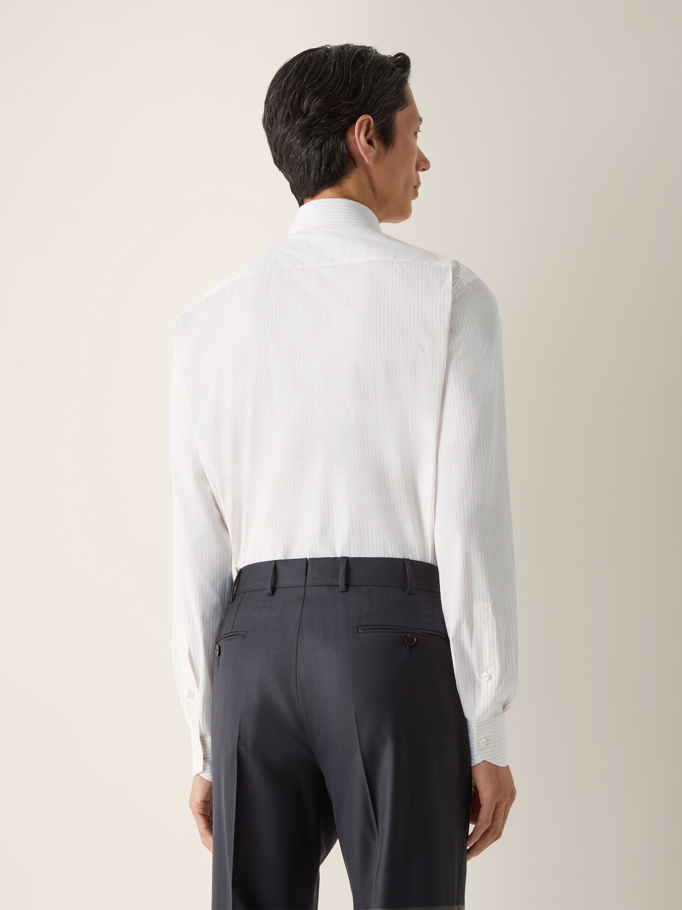 White and Yellow Micro-striped Cotton Shirt Product detail photo #3