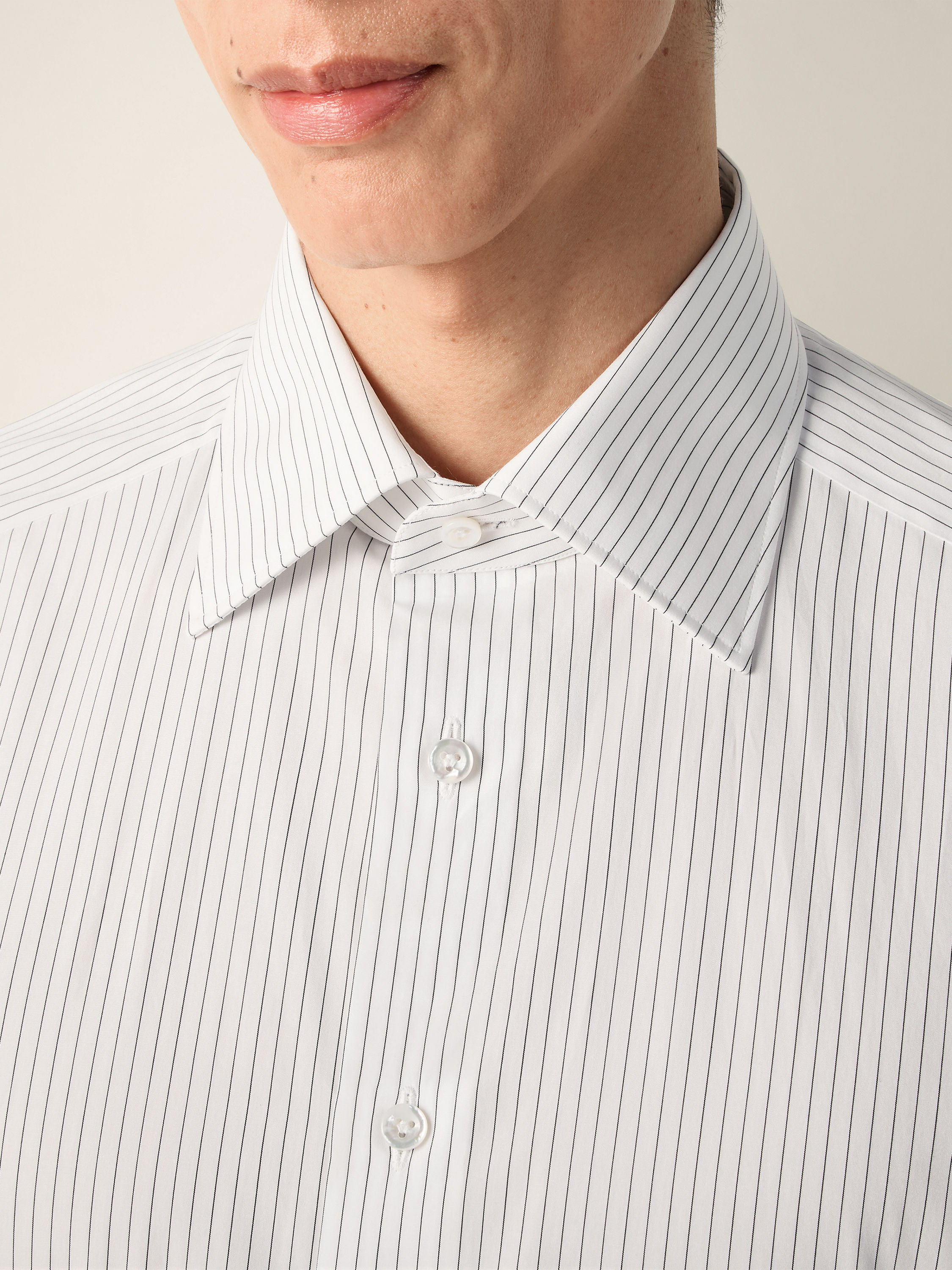 White and Black Micro-striped Cotton Shirt Product detail photo #1