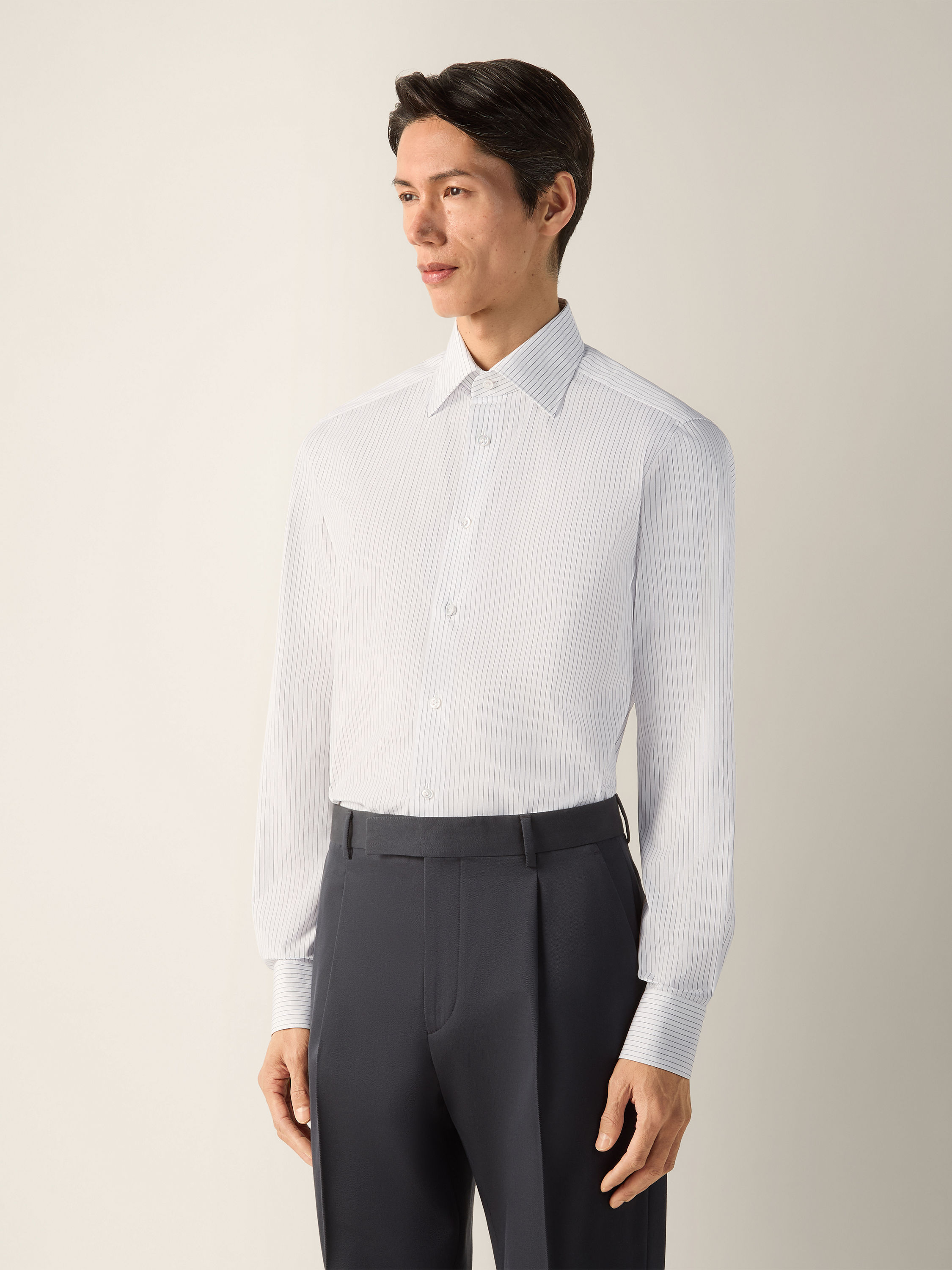 White and Black Micro-striped Cotton Shirt Product detail photo #2