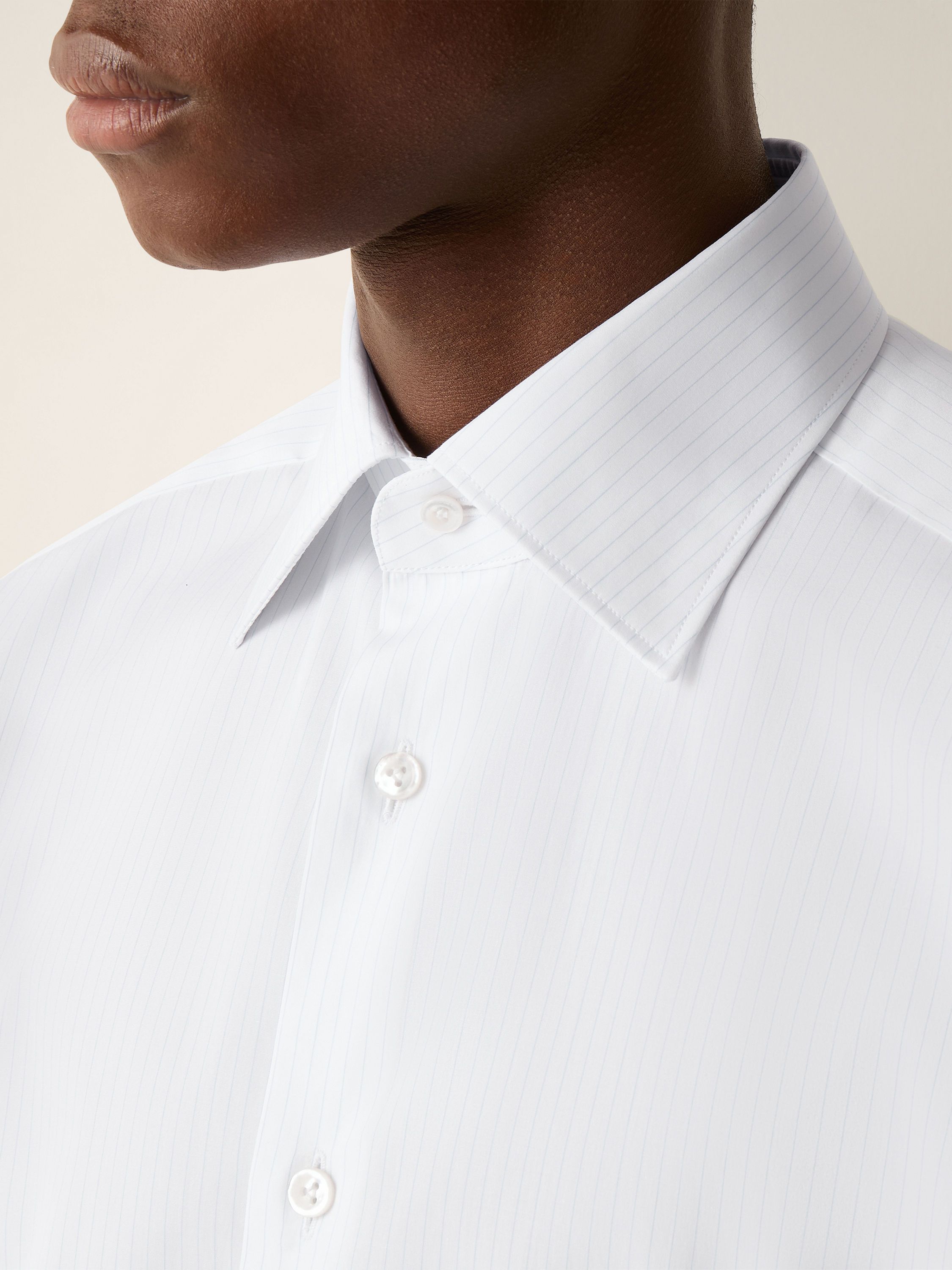 White and Light Blue Micro-striped Cotton Shirt Product detail photo #1
