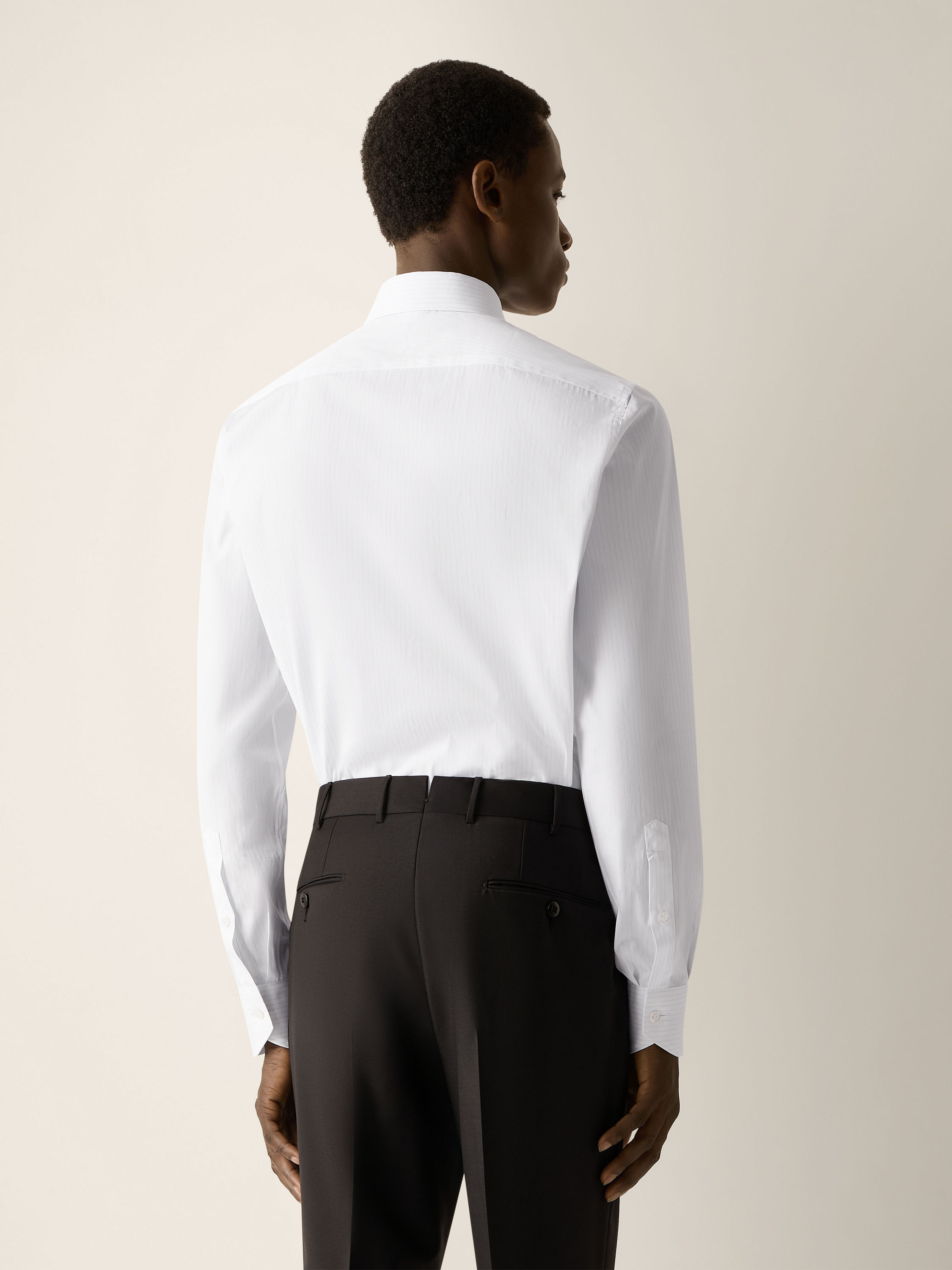 White and Light Blue Micro-striped Cotton Shirt Product detail photo #3