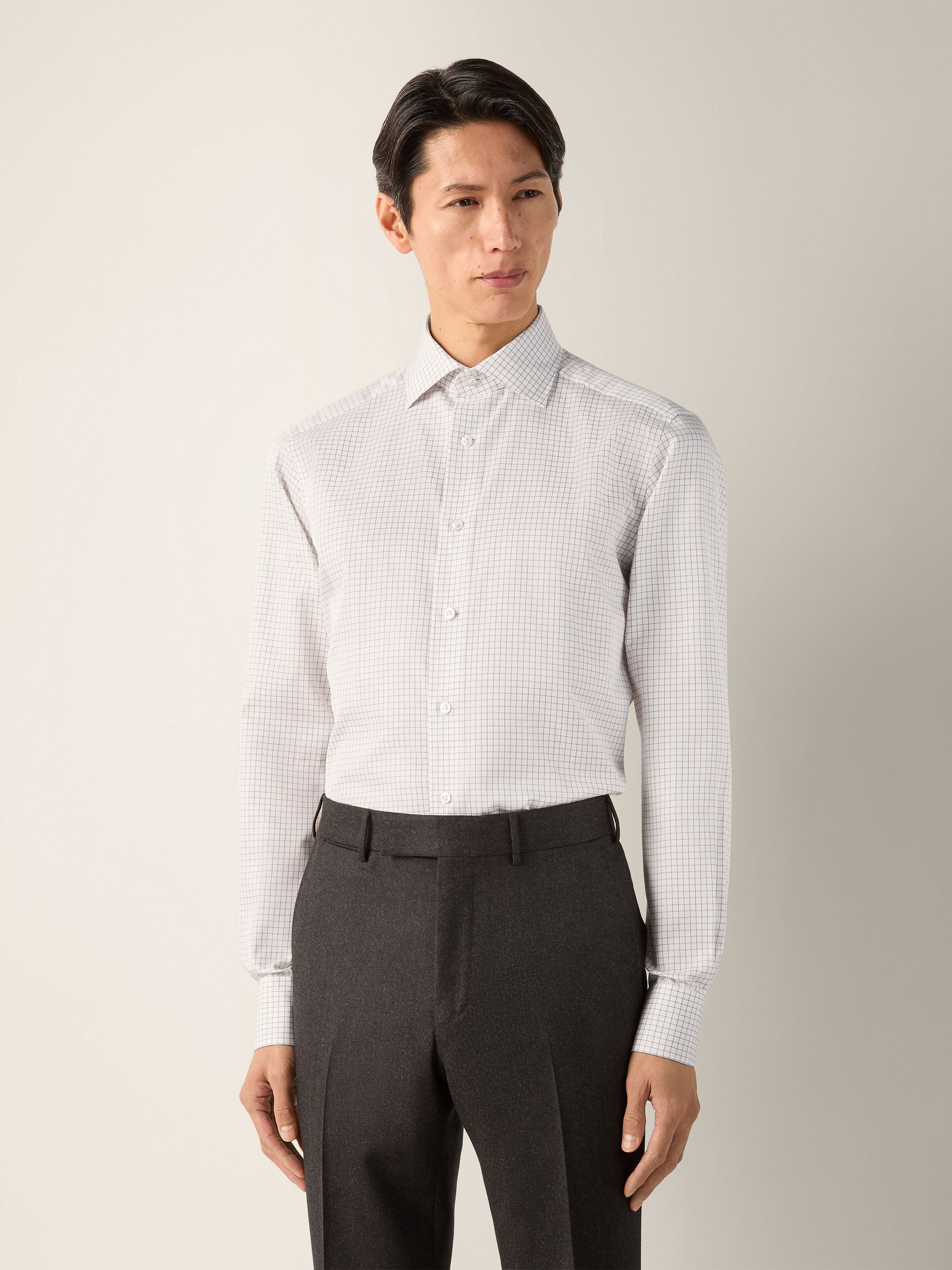 White and Dark Grey Checked Cotton Shirt Product detail photo #2