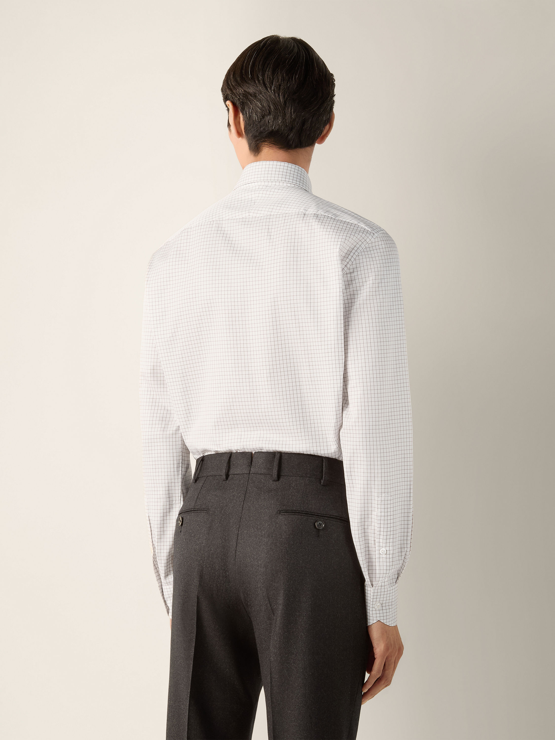 White and Dark Grey Checked Cotton Shirt Product detail photo #3