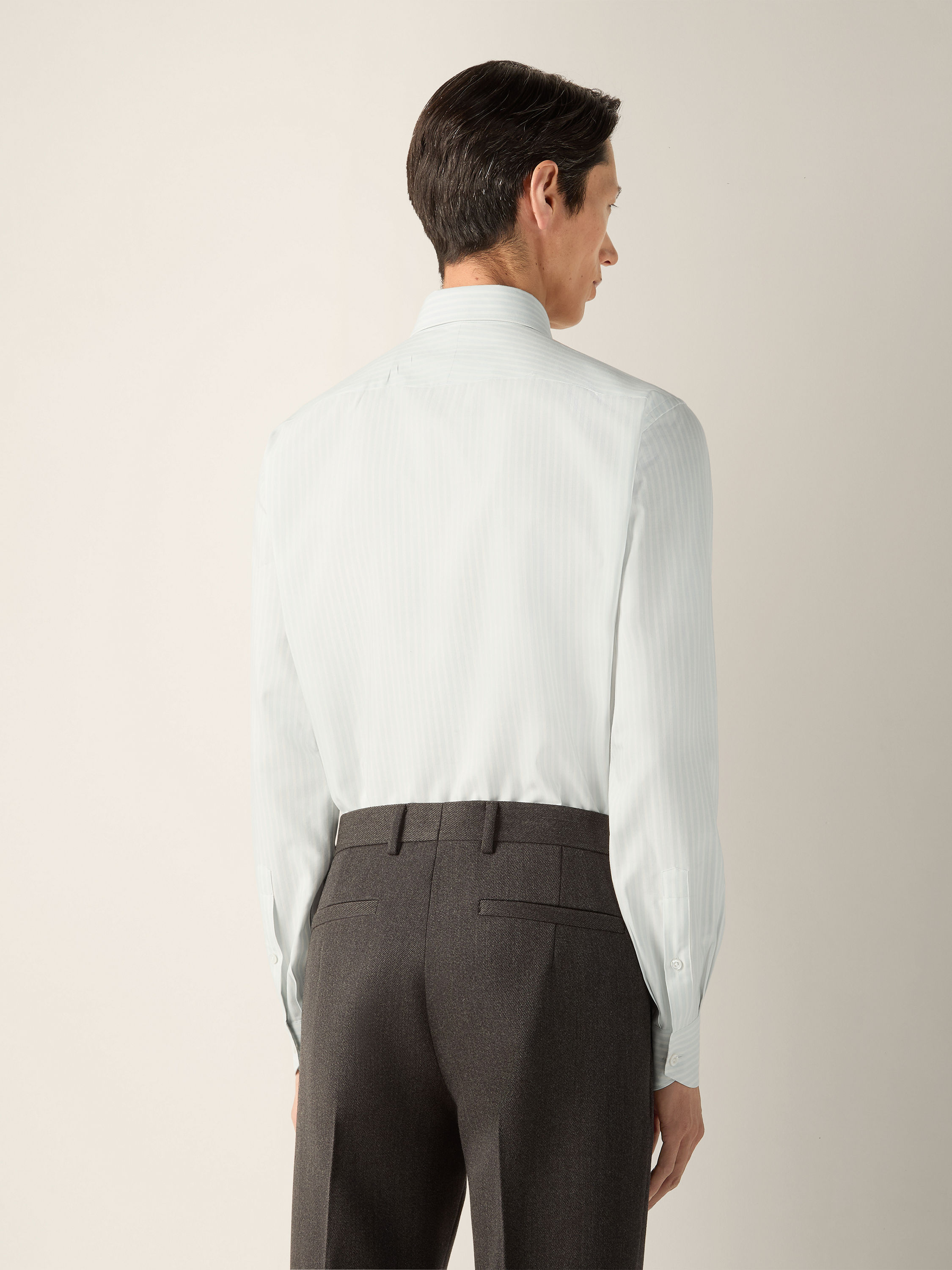 White and Light Blue Striped Silk Cotton and Cashmere Shirt Product detail photo #3