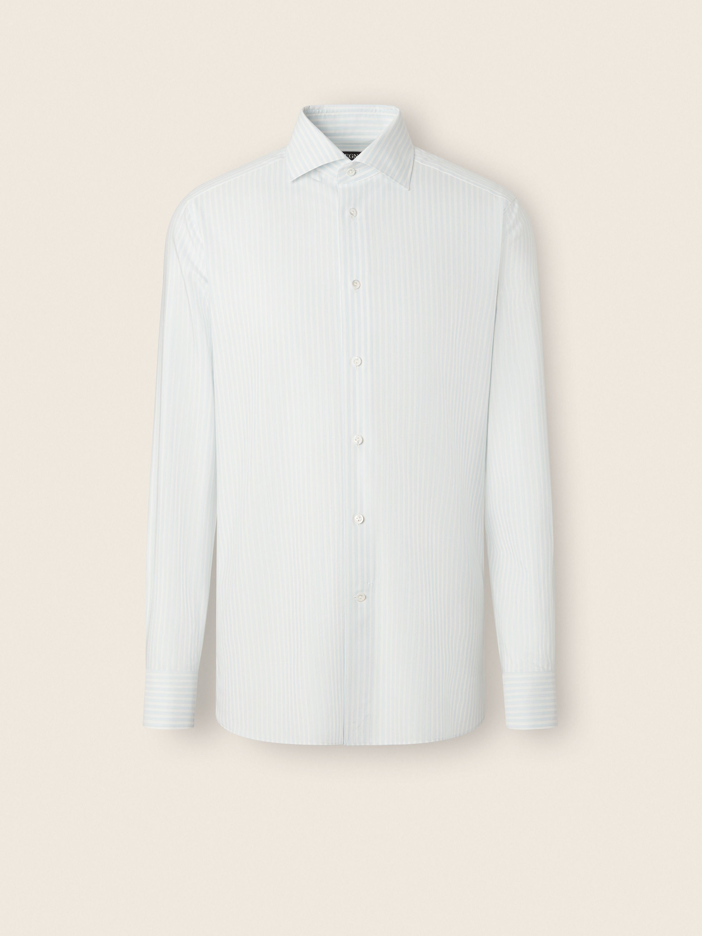 White and Light Blue Striped Silk Cotton and Cashmere Shirt Main product photo